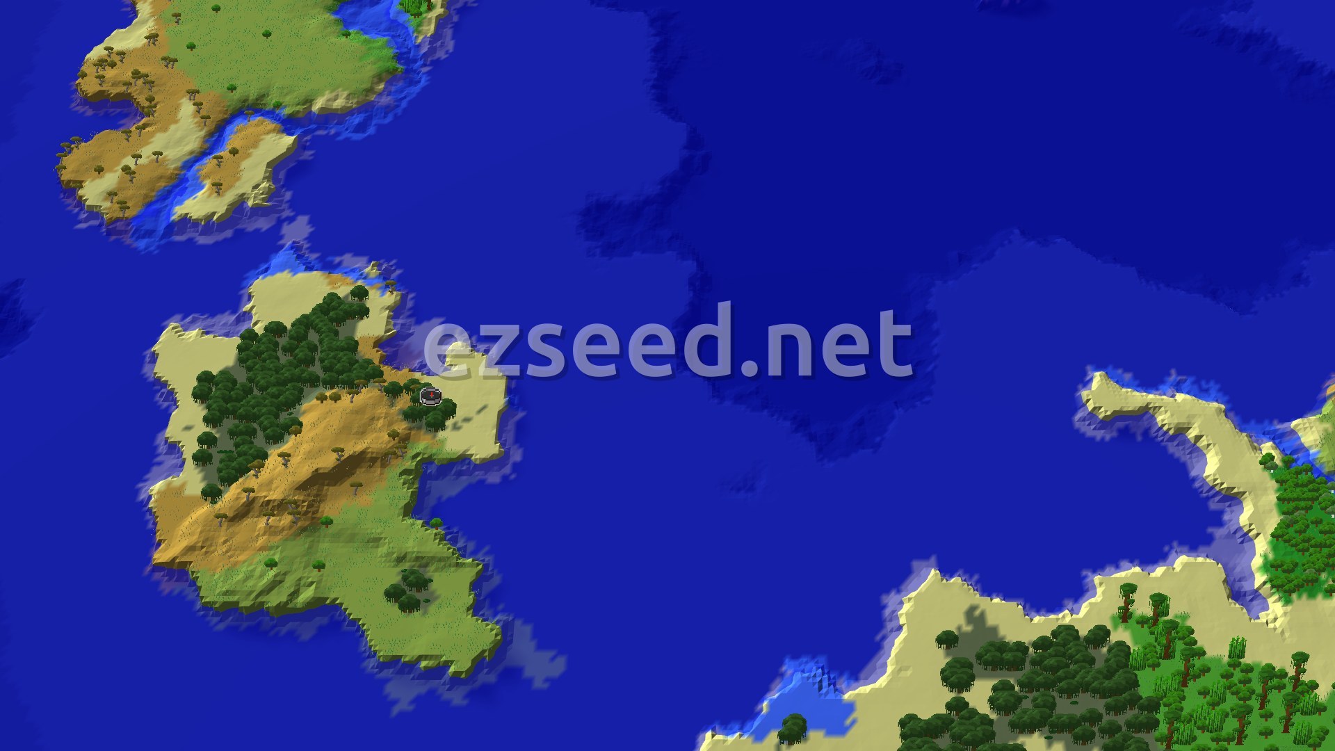 Aerial Minecraft seed map — Mangrove Island Start with Quick Underground Access