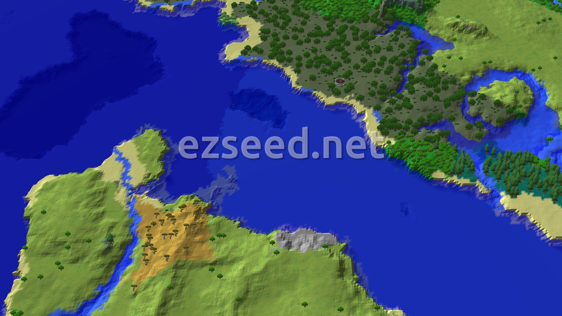 Aerial Minecraft seed map — Trial Chambers and Ocean Monument Nearby