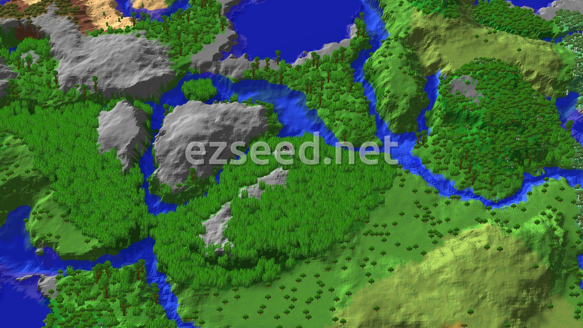 Aerial Minecraft seed map — Bamboo Jungle Spawn with Nearby Trial Chambers