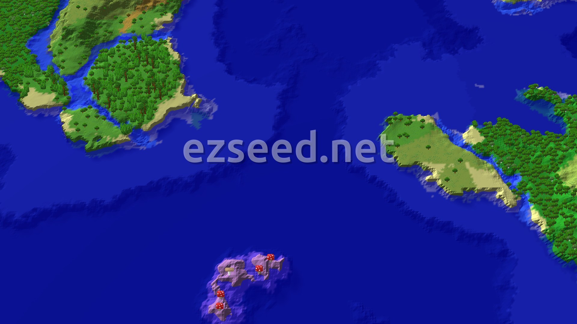 Aerial Minecraft seed map — Ocean-Heavy Start with a Near Buried Treasure