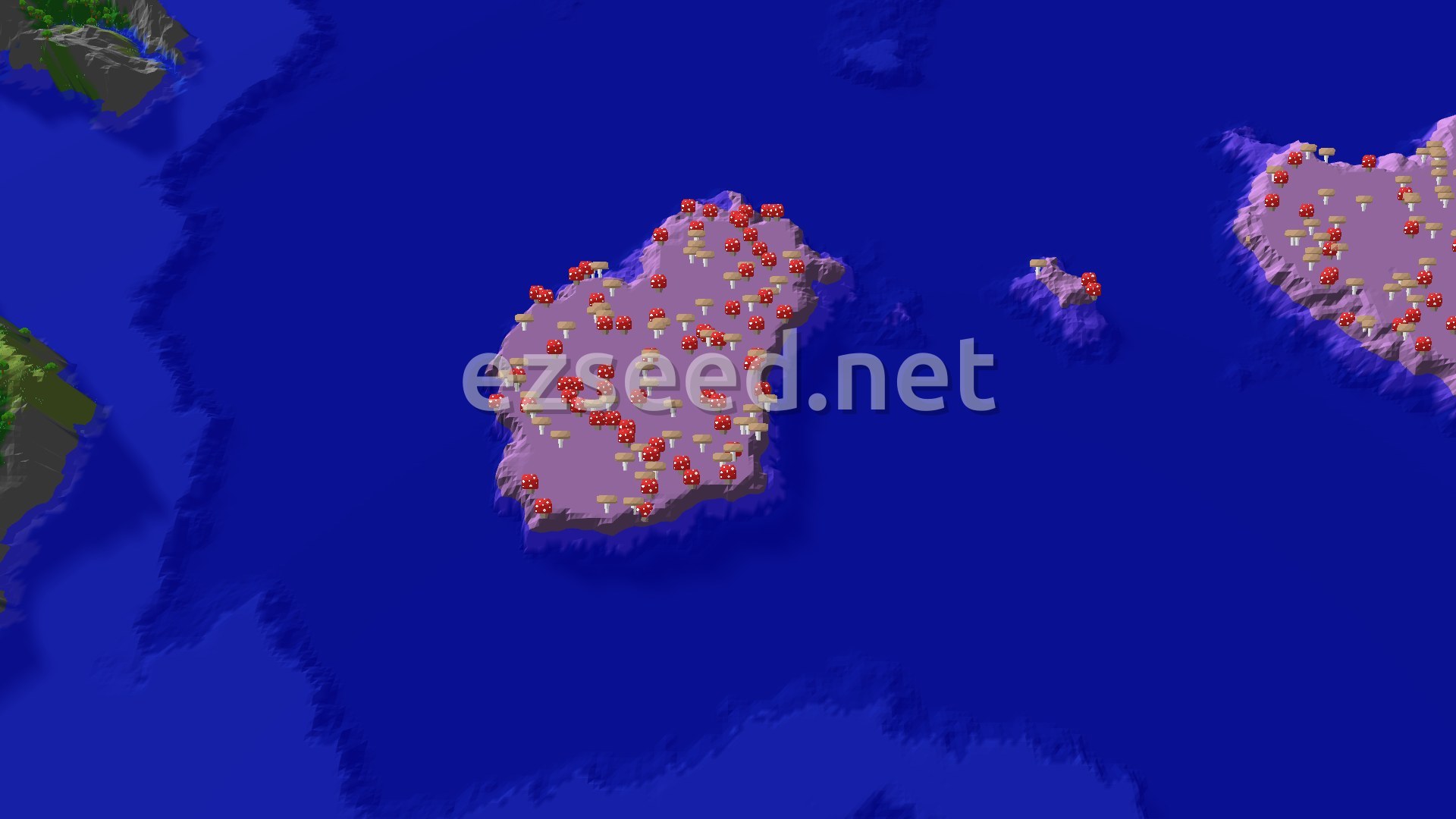 Aerial Minecraft seed map — Ancient City and Mushroom Fields Near Spawn