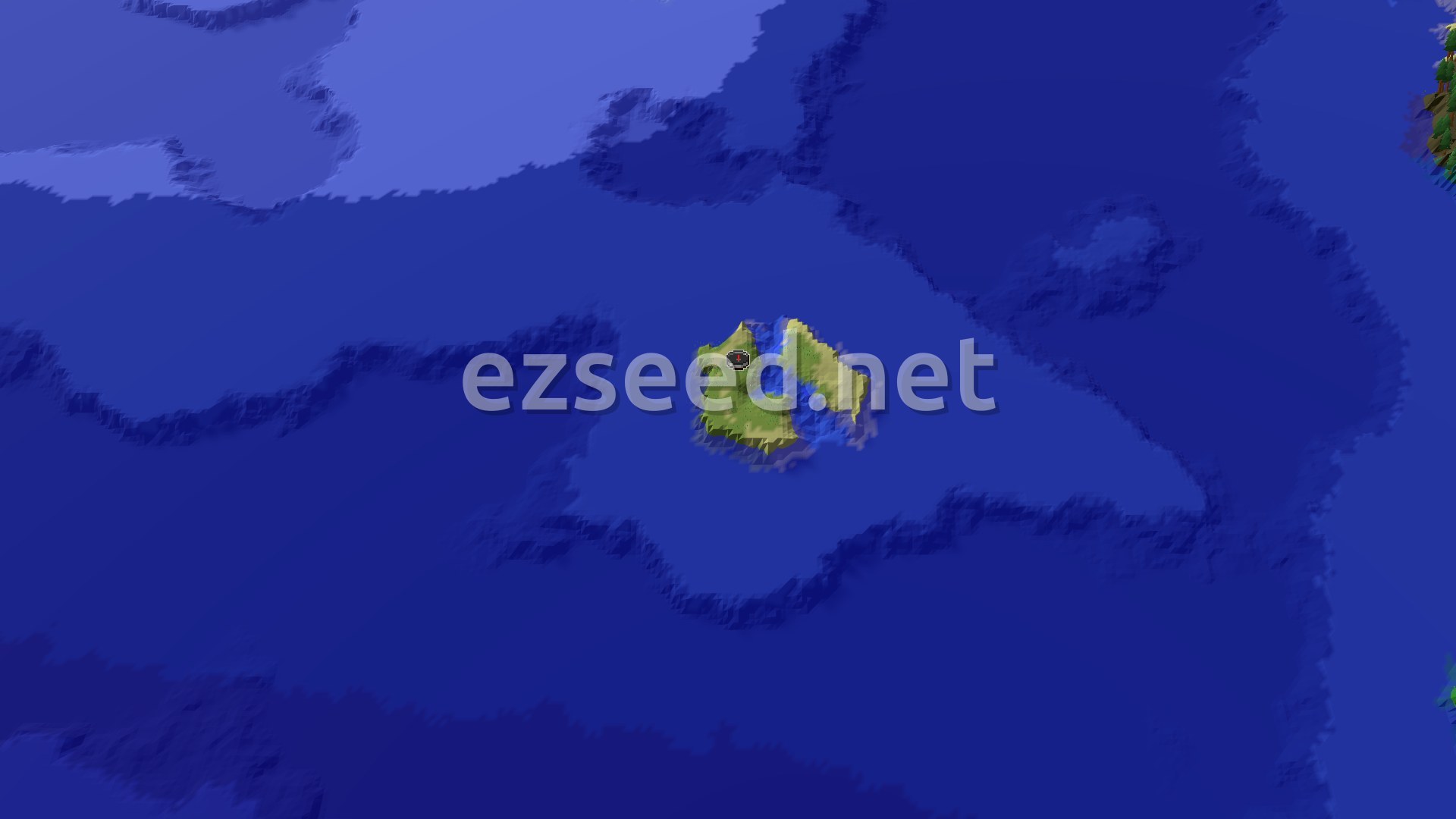 Aerial Minecraft seed map — Island Spawn with a Village Just Steps Away