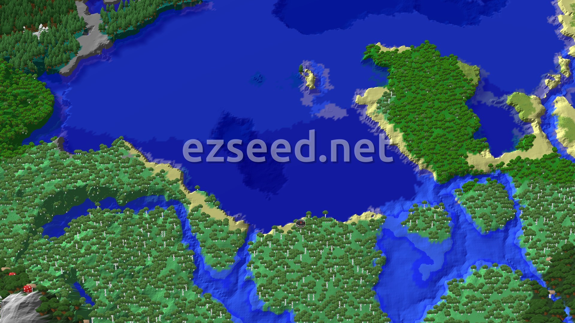 Aerial Minecraft seed map — Birch Forest Spawn with Nearby Trial Chambers