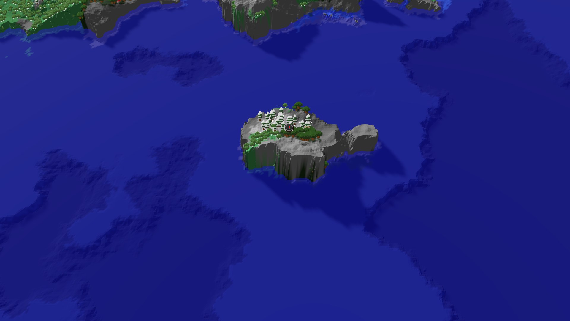 Aerial Minecraft seed map — Isolated Dark Forest Island with a Nearby Mansion