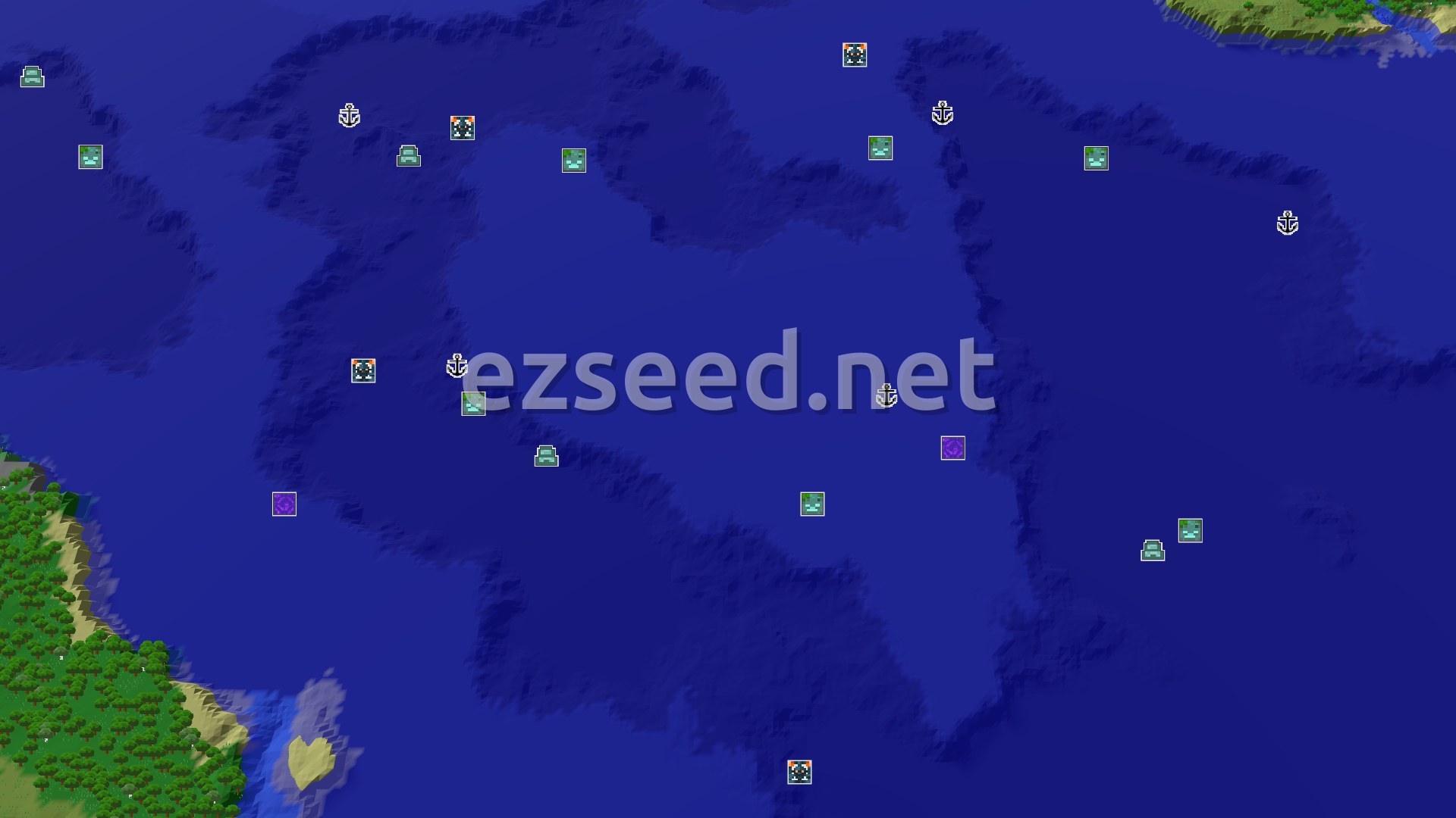 Aerial Minecraft seed map — Savanna Spawn with Close Coastal Structures