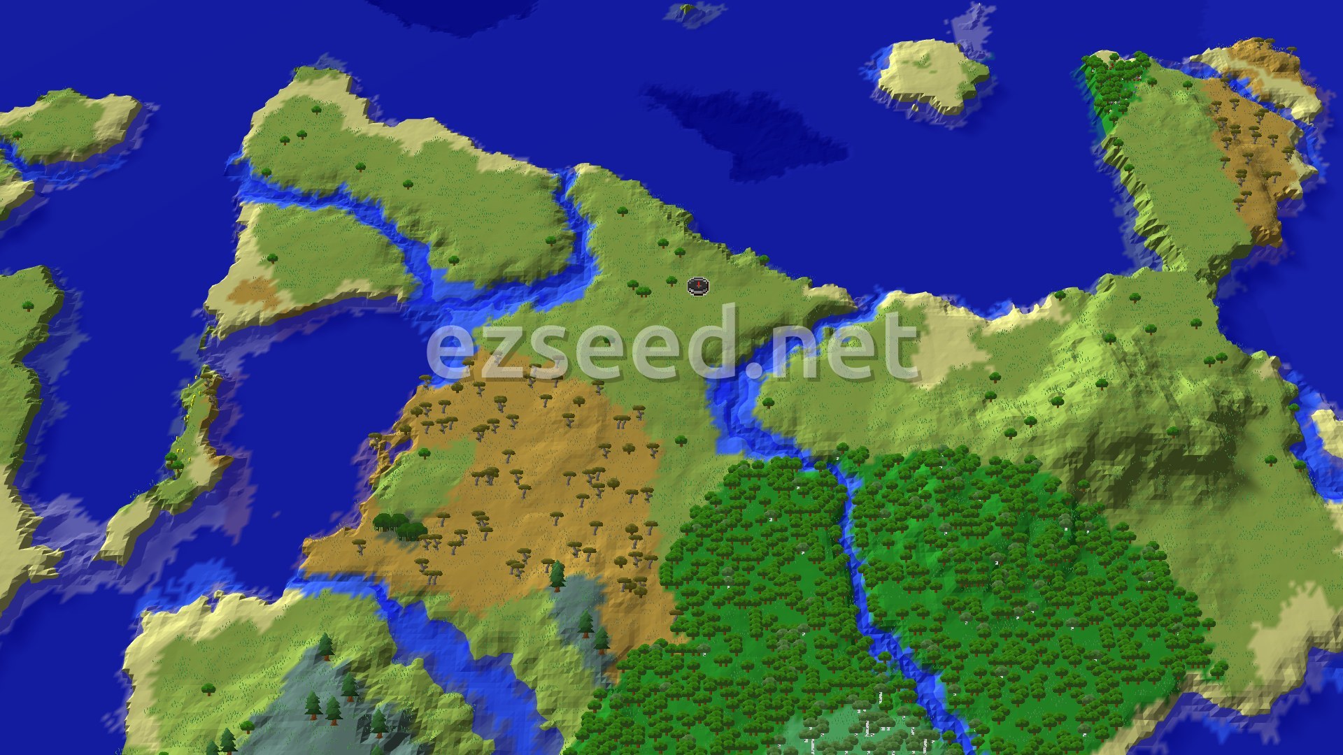Aerial Minecraft seed map — Plains Spawn with Nearby Trial Chambers