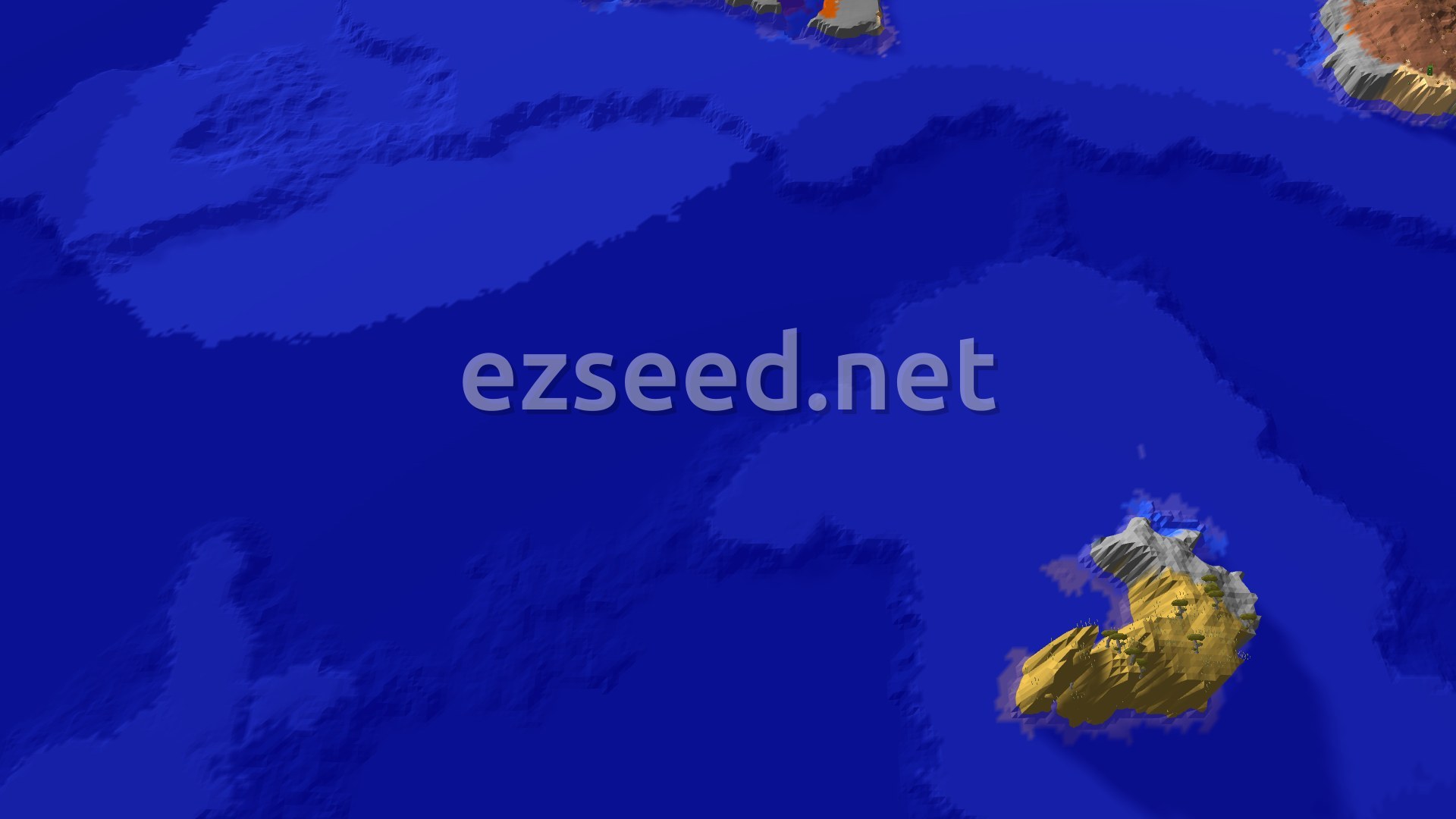 Aerial Minecraft seed map — Wooded Badlands Island with Nearby Trial Chambers