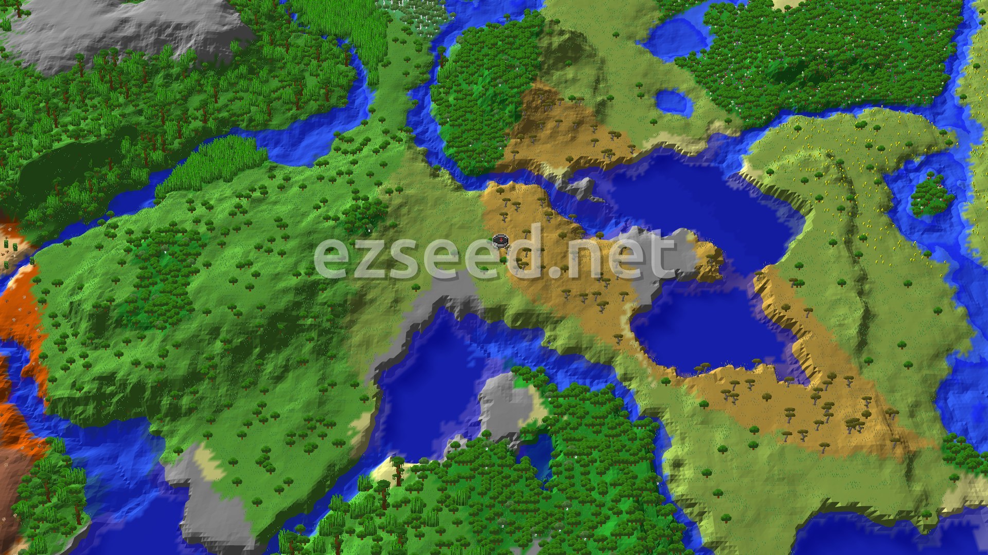 Aerial Minecraft seed map — Savanna Spawn with a Close Trial Chambers