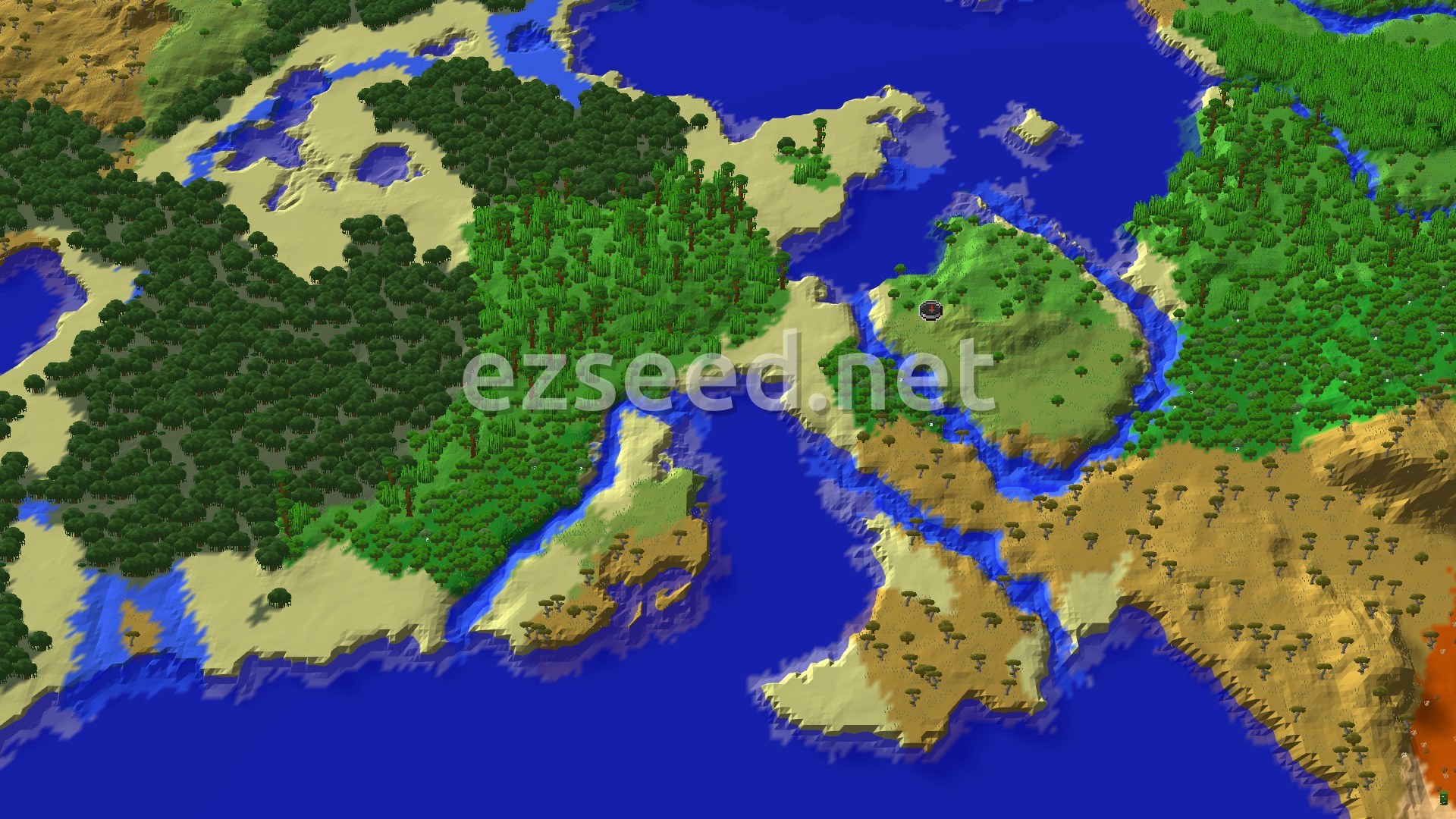 Aerial Minecraft seed map — A Jungle, Savanna, and Badlands Blend for Exploration