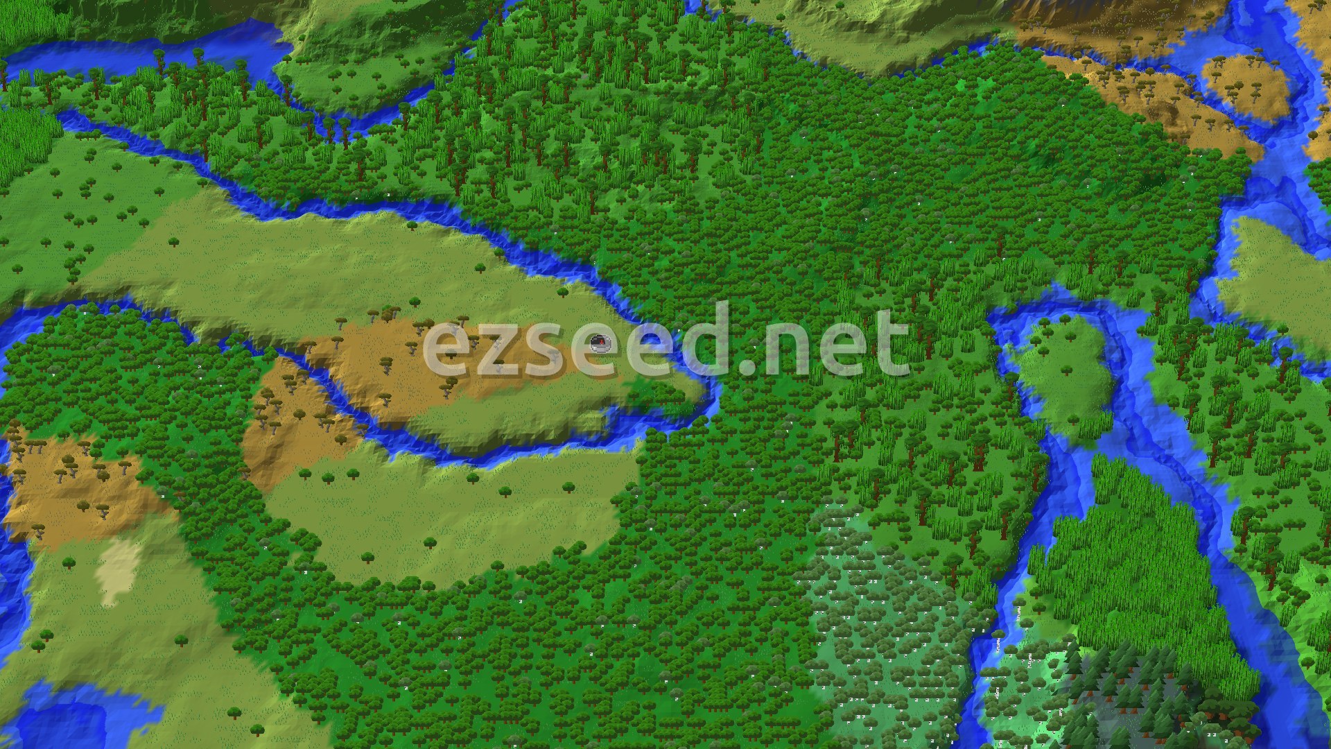 Aerial Minecraft seed map — Spawn Near a Village and Jungle Temple