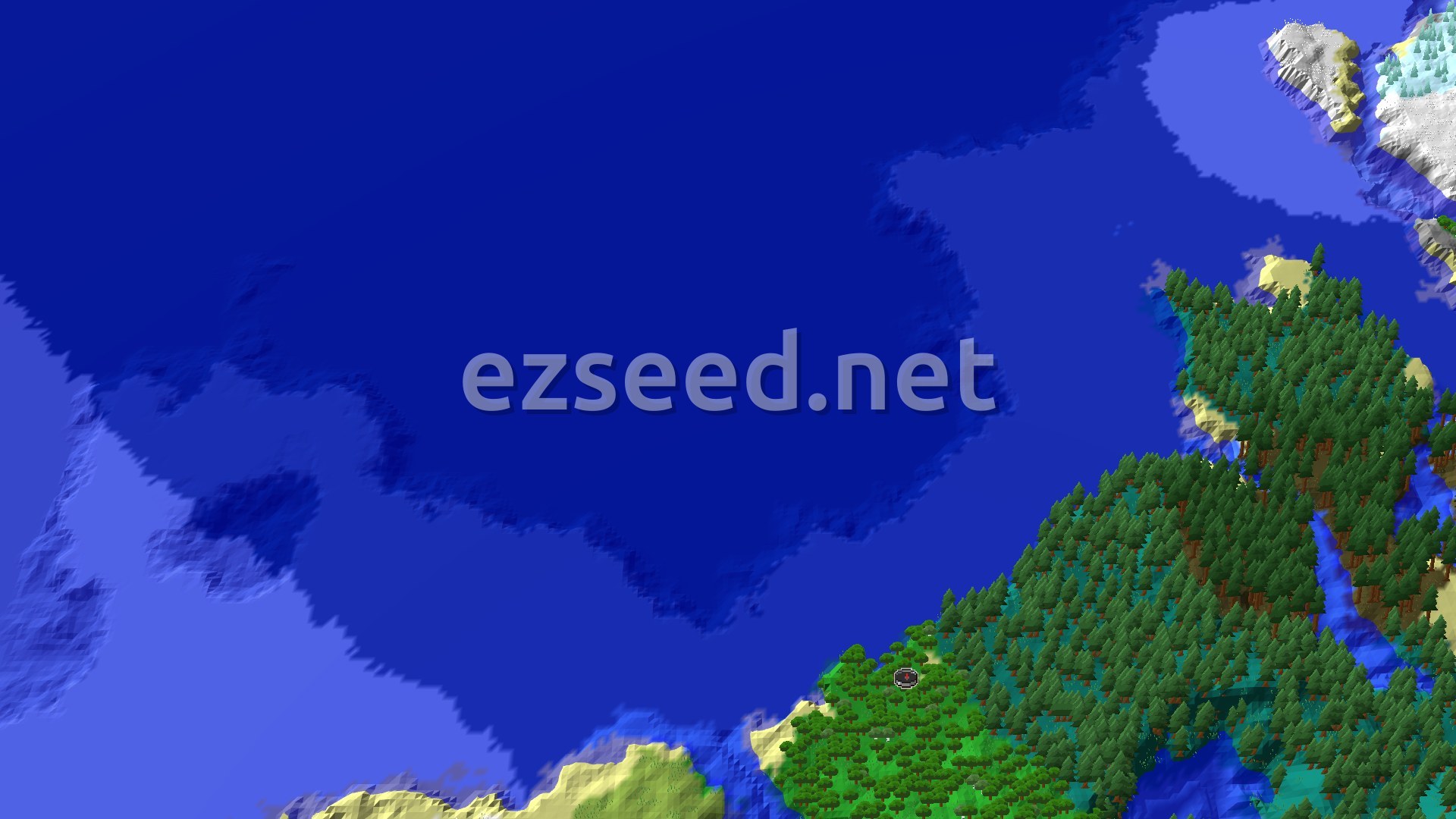 Aerial Minecraft seed map — Trial Chambers and Icy Biomes Near a Forest Spawn