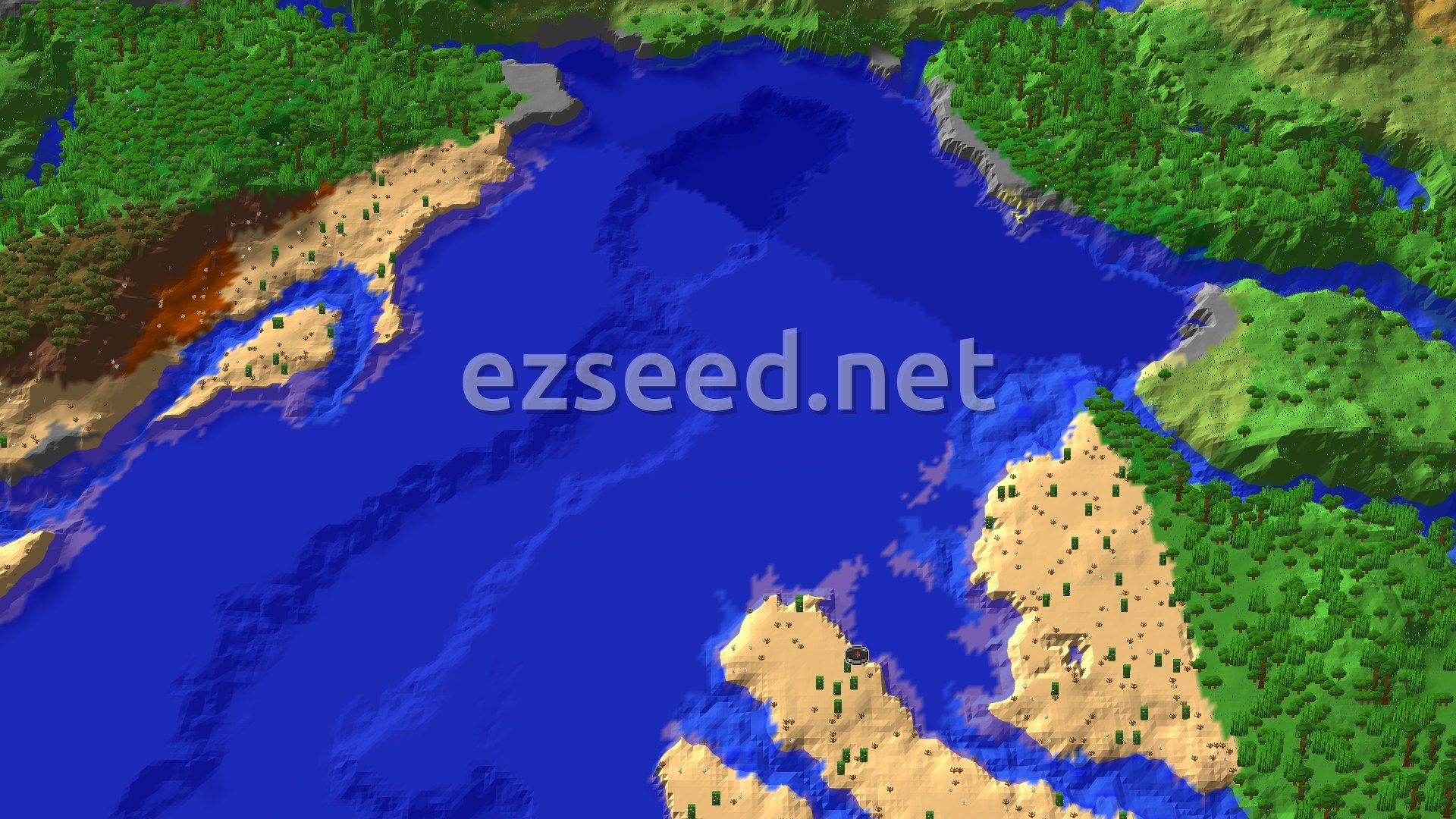 Aerial Minecraft seed map — Desert Start with Distant Ancient City and Jungles