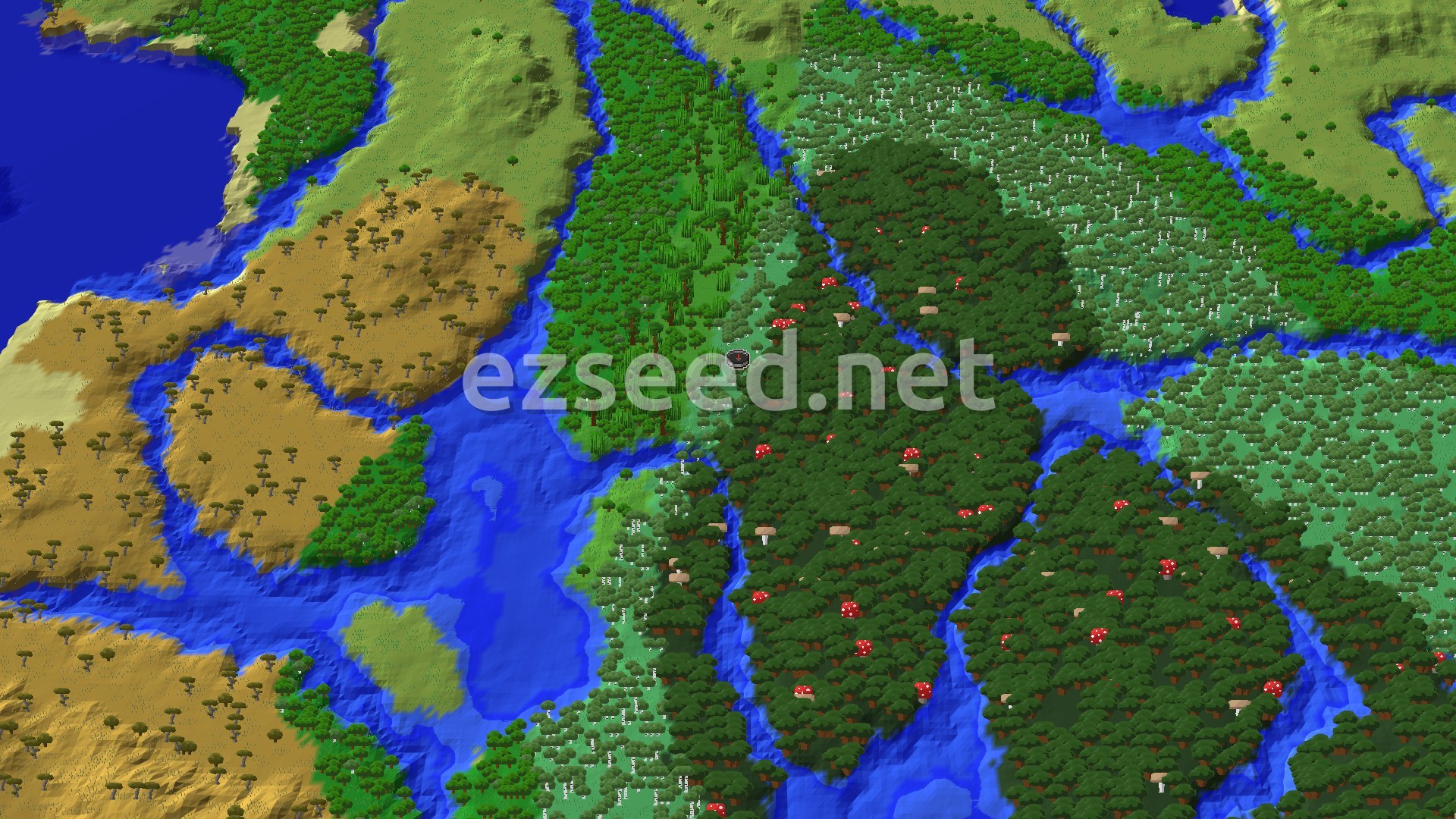 Aerial Minecraft seed map — Trial Chambers and Lush Caves Near Birch Forest Spawn