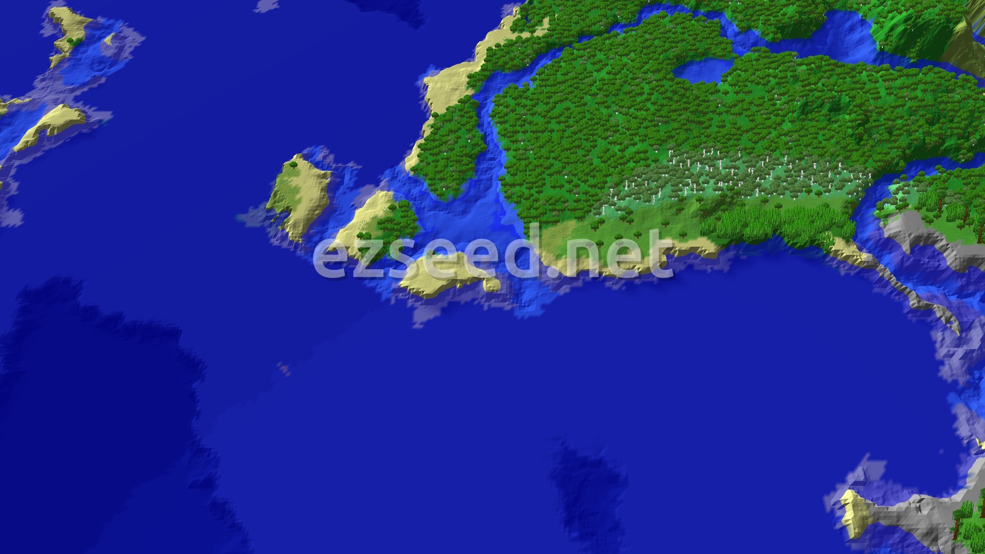 Aerial Minecraft seed map — Jungle Spawn with Nearby Mineshaft and Ocean Ruin