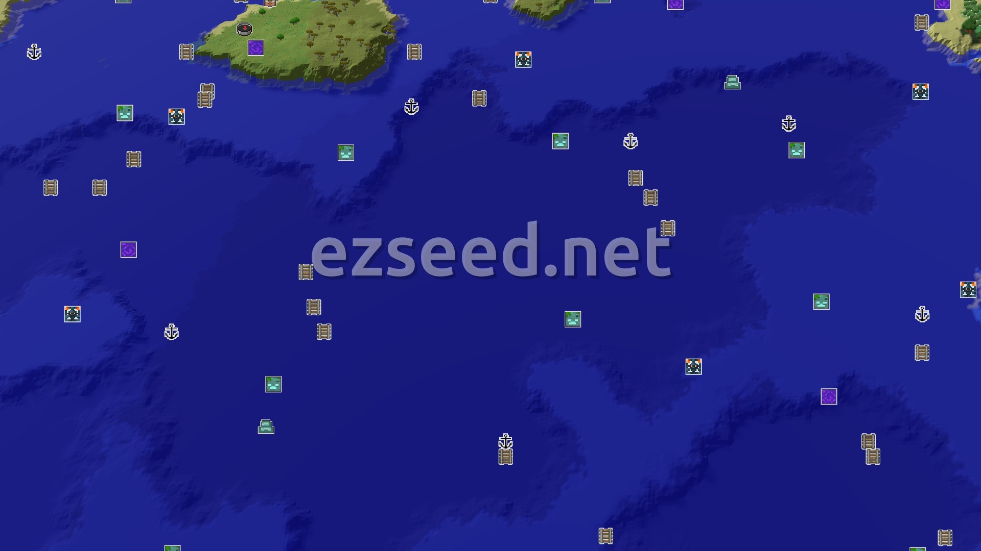 Aerial Minecraft seed map — A Plains Spawn with Nearby Ocean Adventures