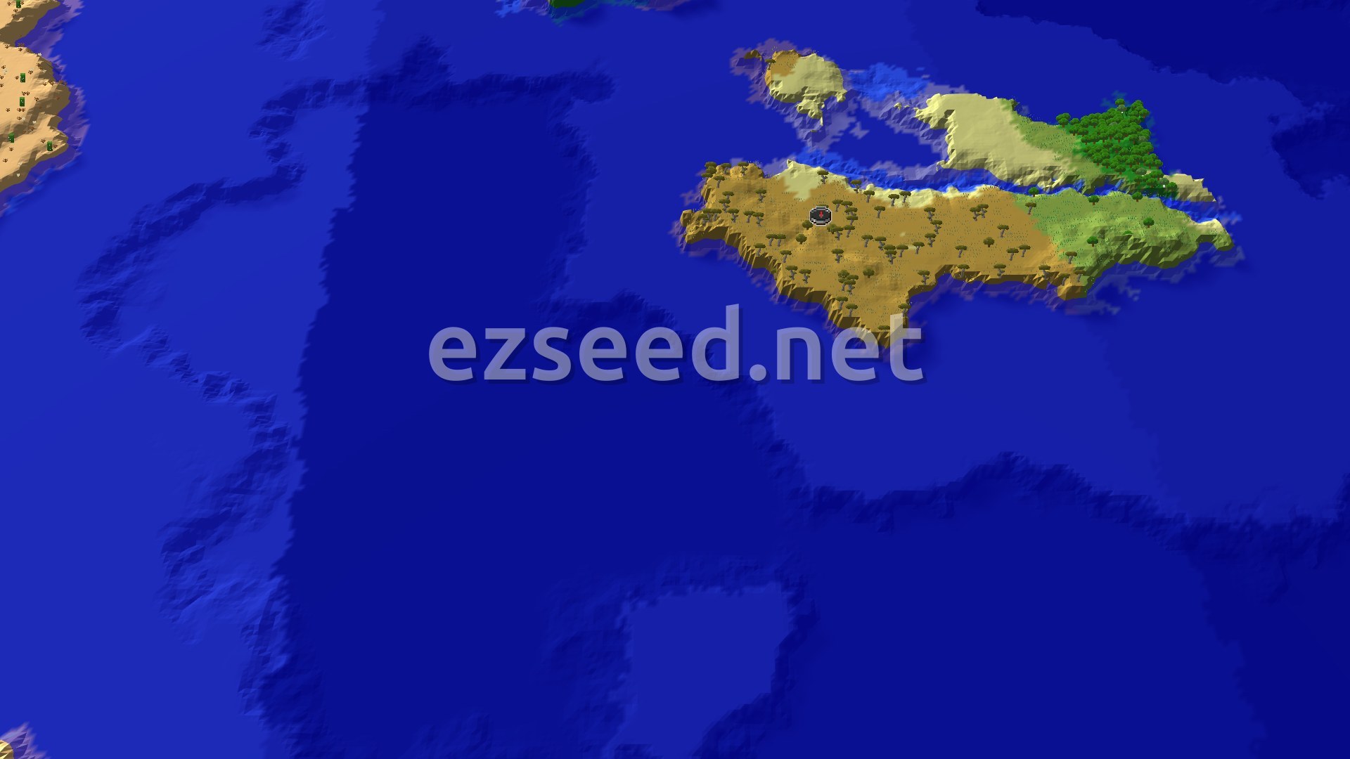 Aerial Minecraft seed map — Savanna Spawn with a Close Village and Trial Chambers