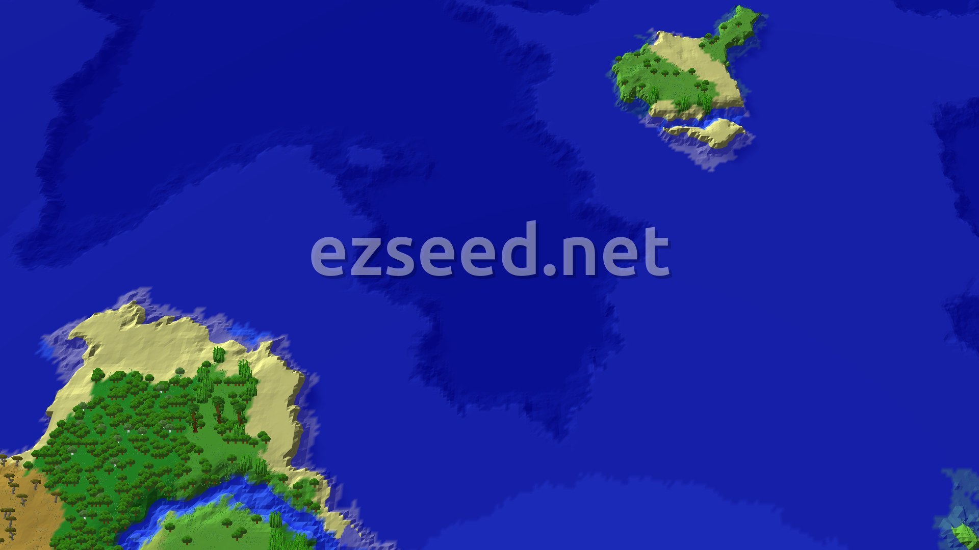 Aerial Minecraft seed map — Desert Spawn with a Nearby Mineshaft and Ocean Ruin