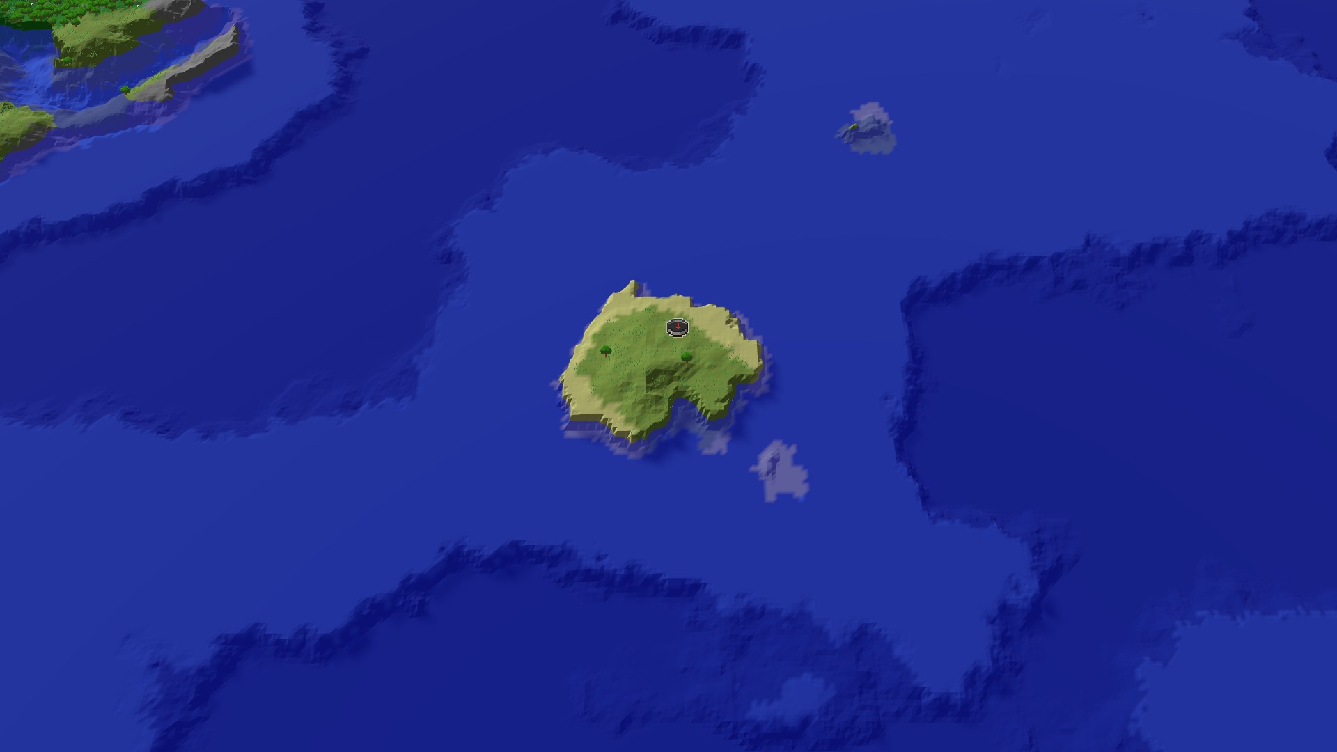 Aerial Minecraft seed map — Spawn on a Plains Island with an Early Village