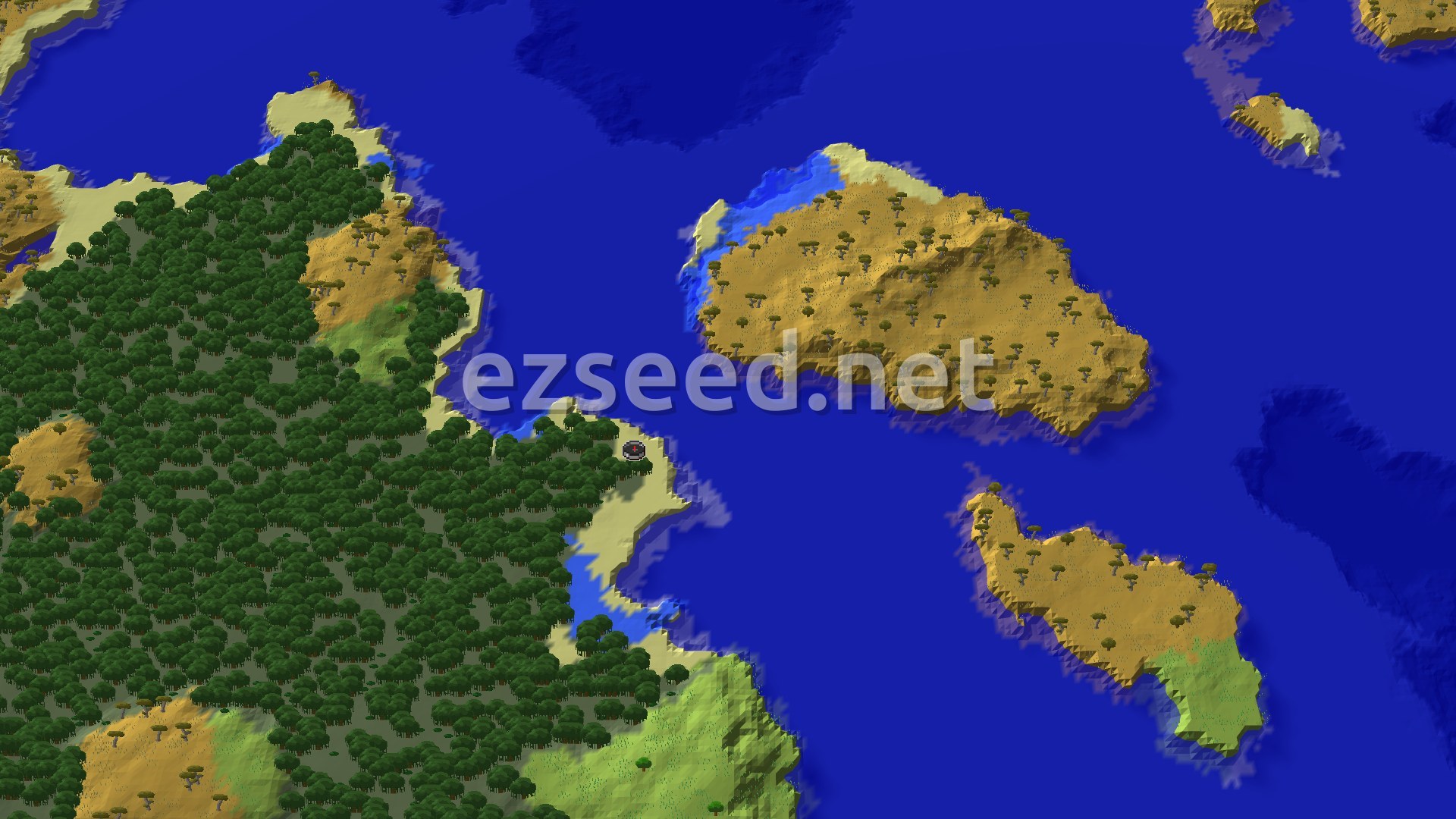Aerial Minecraft seed map — Spawn in a Mangrove Swamp with close Trial Chambers
