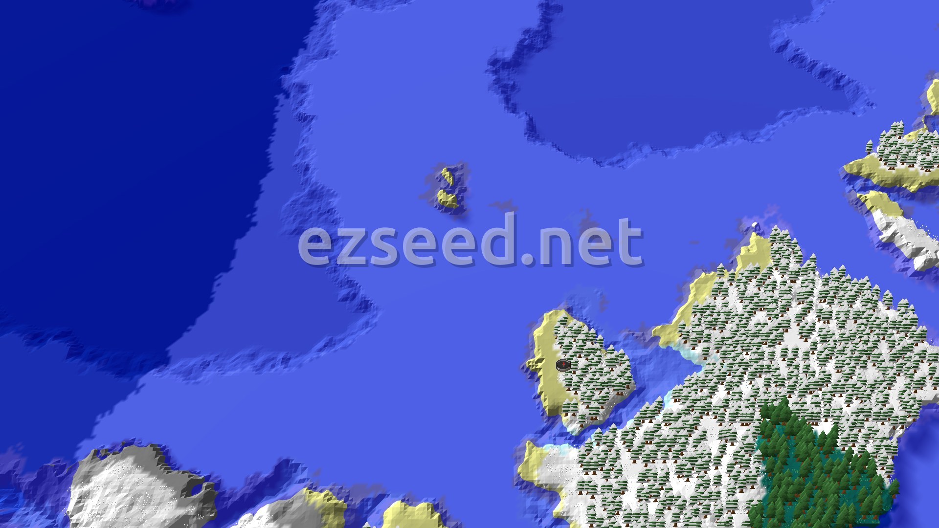 Aerial Minecraft seed map — Frozen Ocean Start with Nearby Trial Chambers