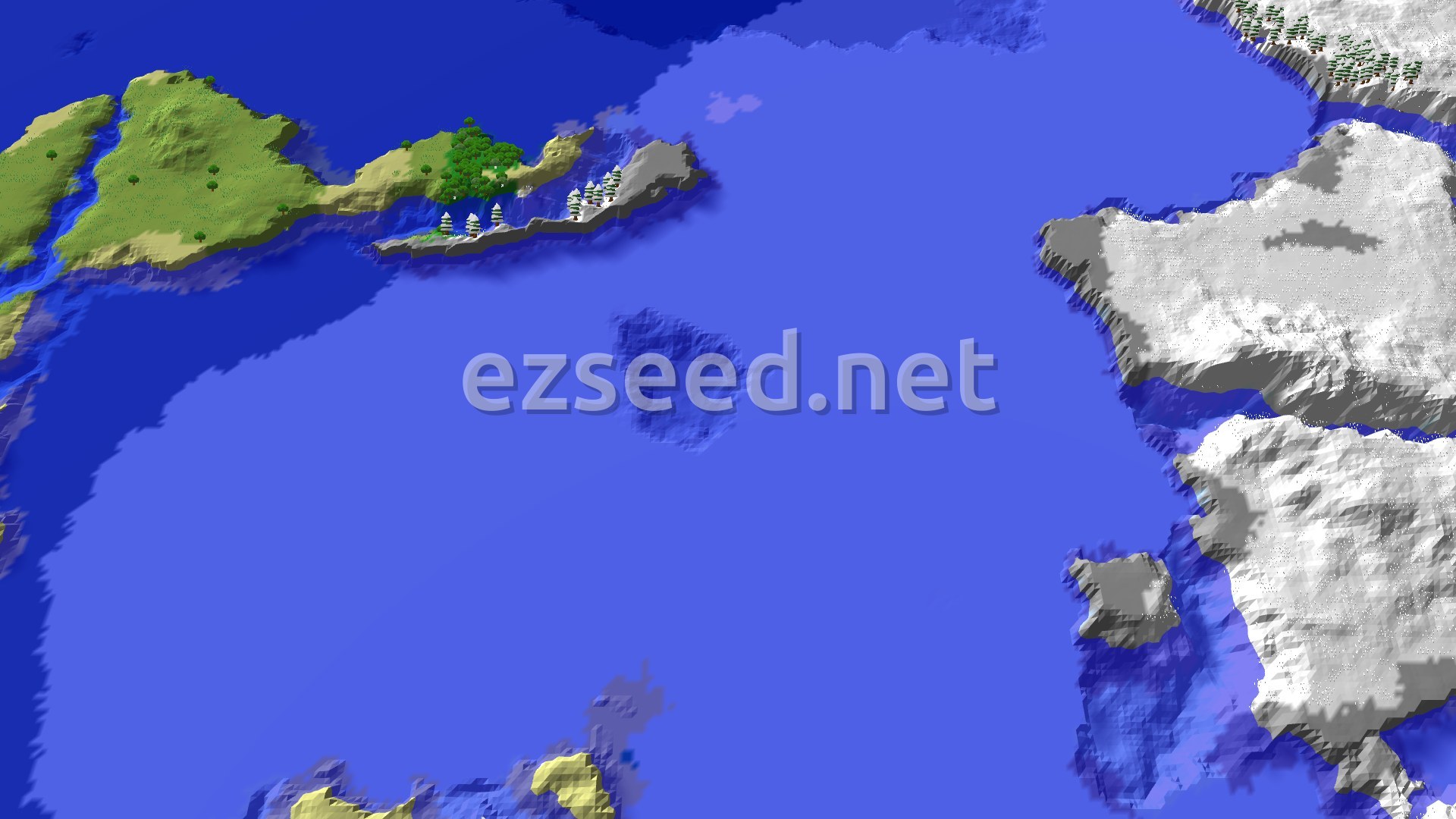 Aerial Minecraft seed map — Ocean Exploration and Loot Near a Cold Spawn
