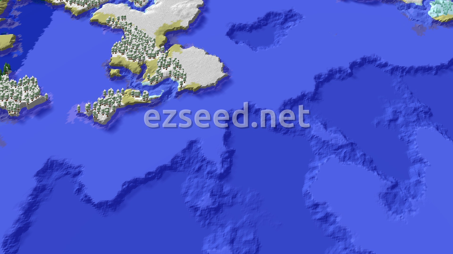 Aerial Minecraft seed map — Deep Ocean, Ice Spikes, and an Ancient City