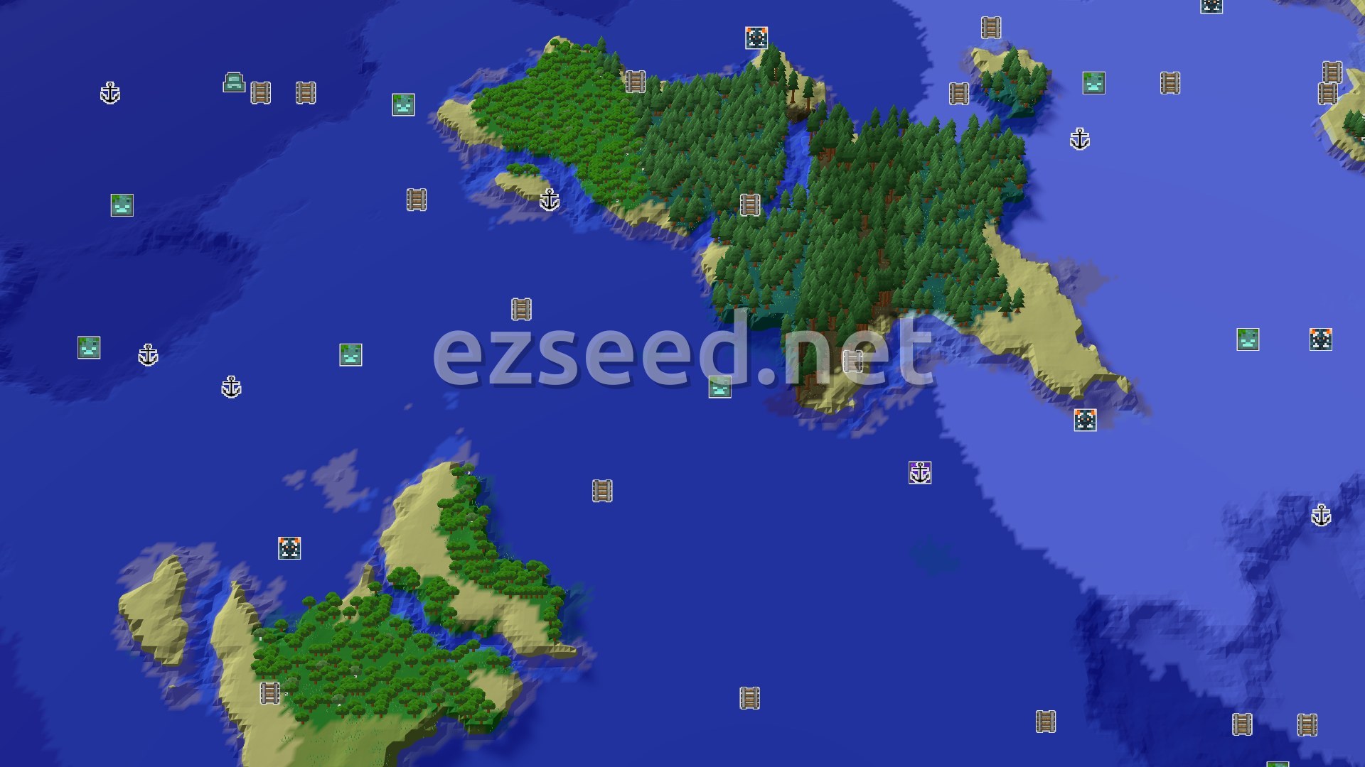 Aerial Minecraft seed map — A Snowy Start with Close Underground Loot