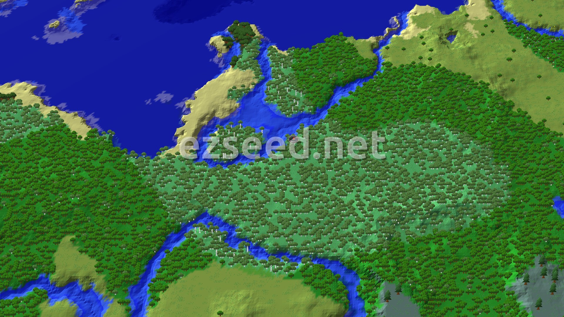 Aerial Minecraft seed map — Birch Forest Spawn with Nearby Trial Chambers