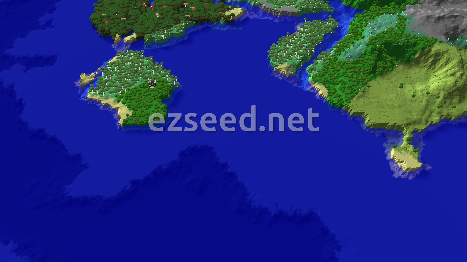 Aerial Minecraft seed map — Trial Chambers Near Spawn with Lush Caves Below