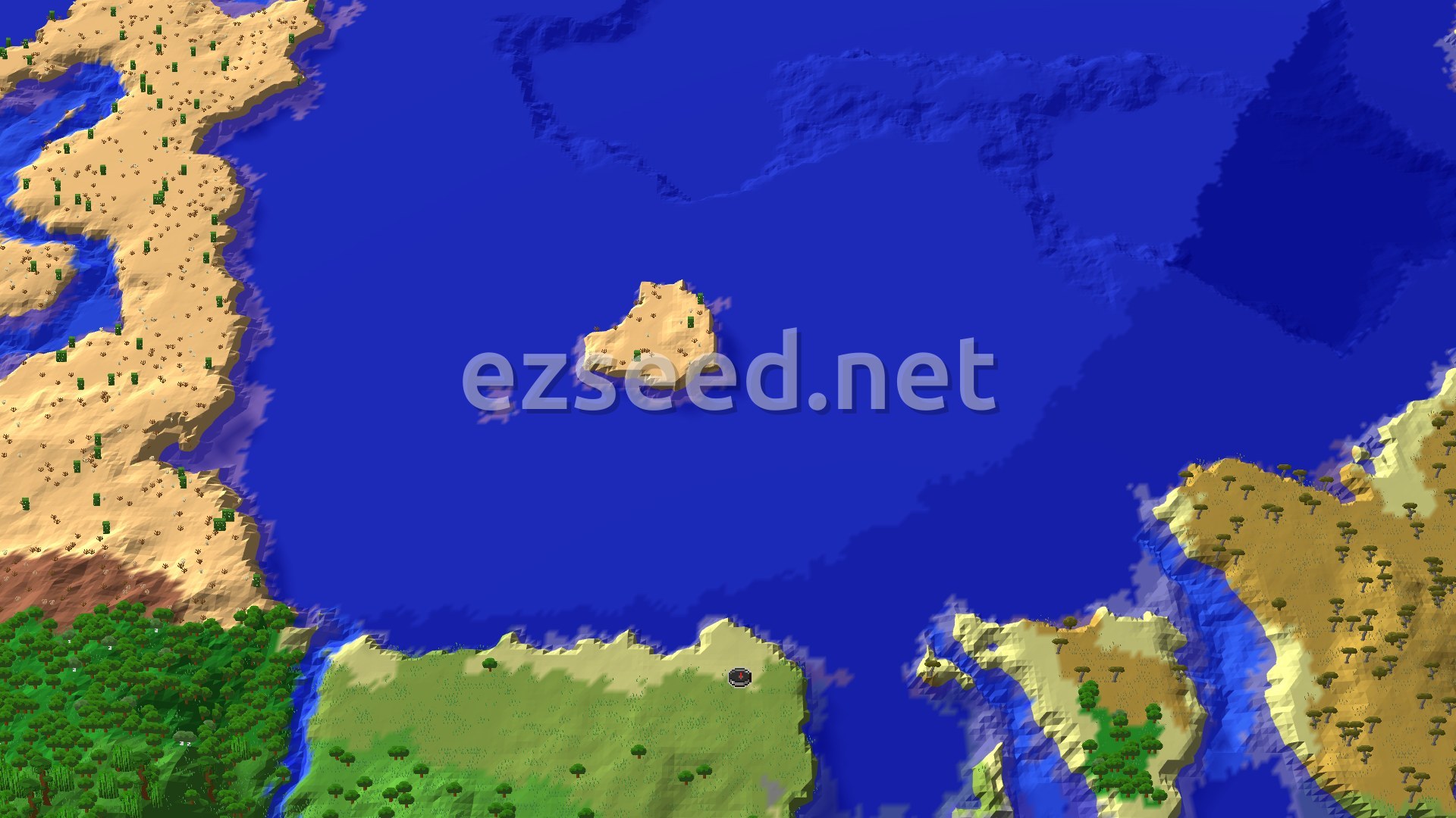 Aerial Minecraft seed map — Spawn in Plains with a Jungle and Desert Nearby