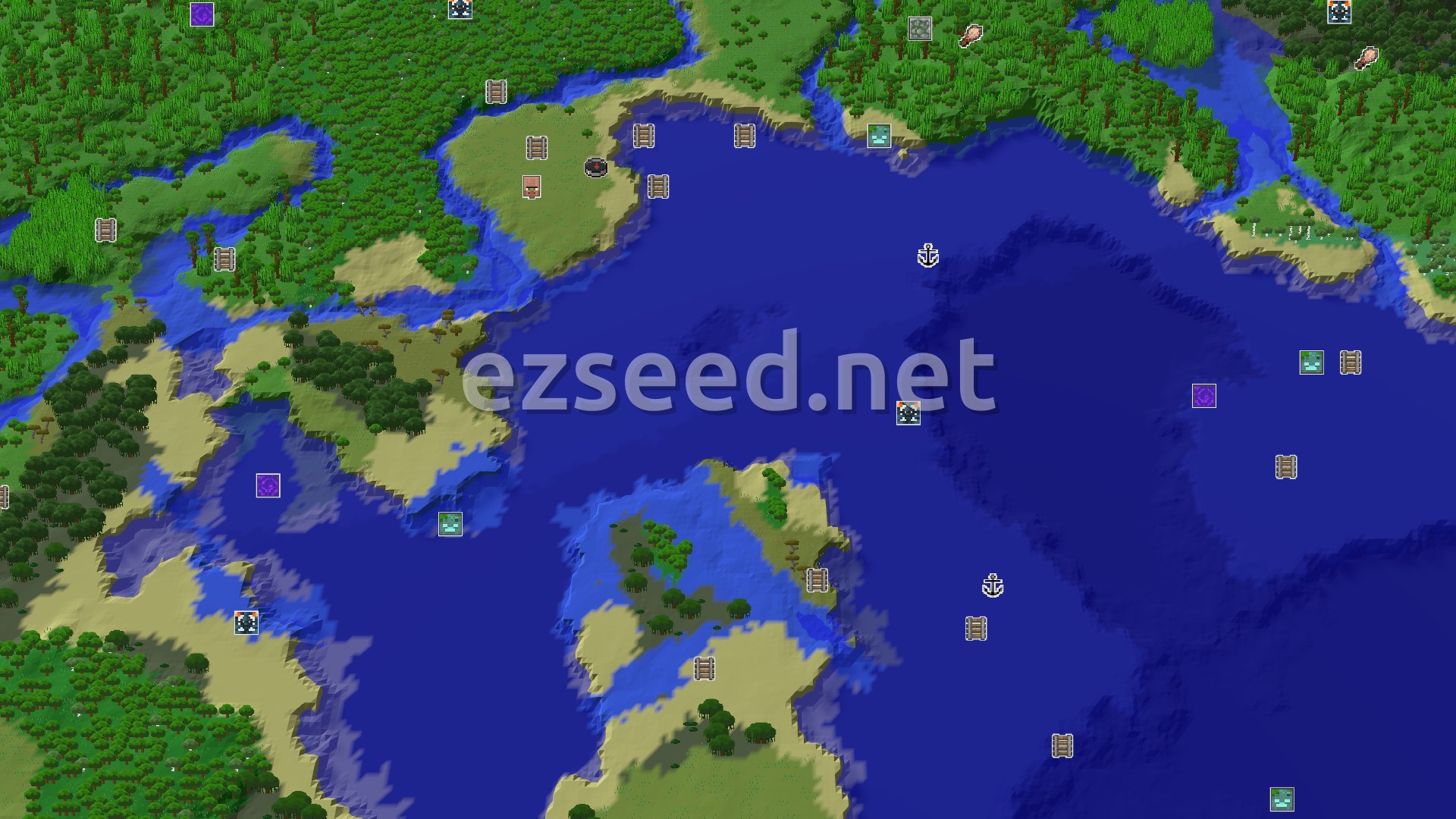 Aerial Minecraft seed map — A Jungle and Desert Seed with Nearby Basic Structures