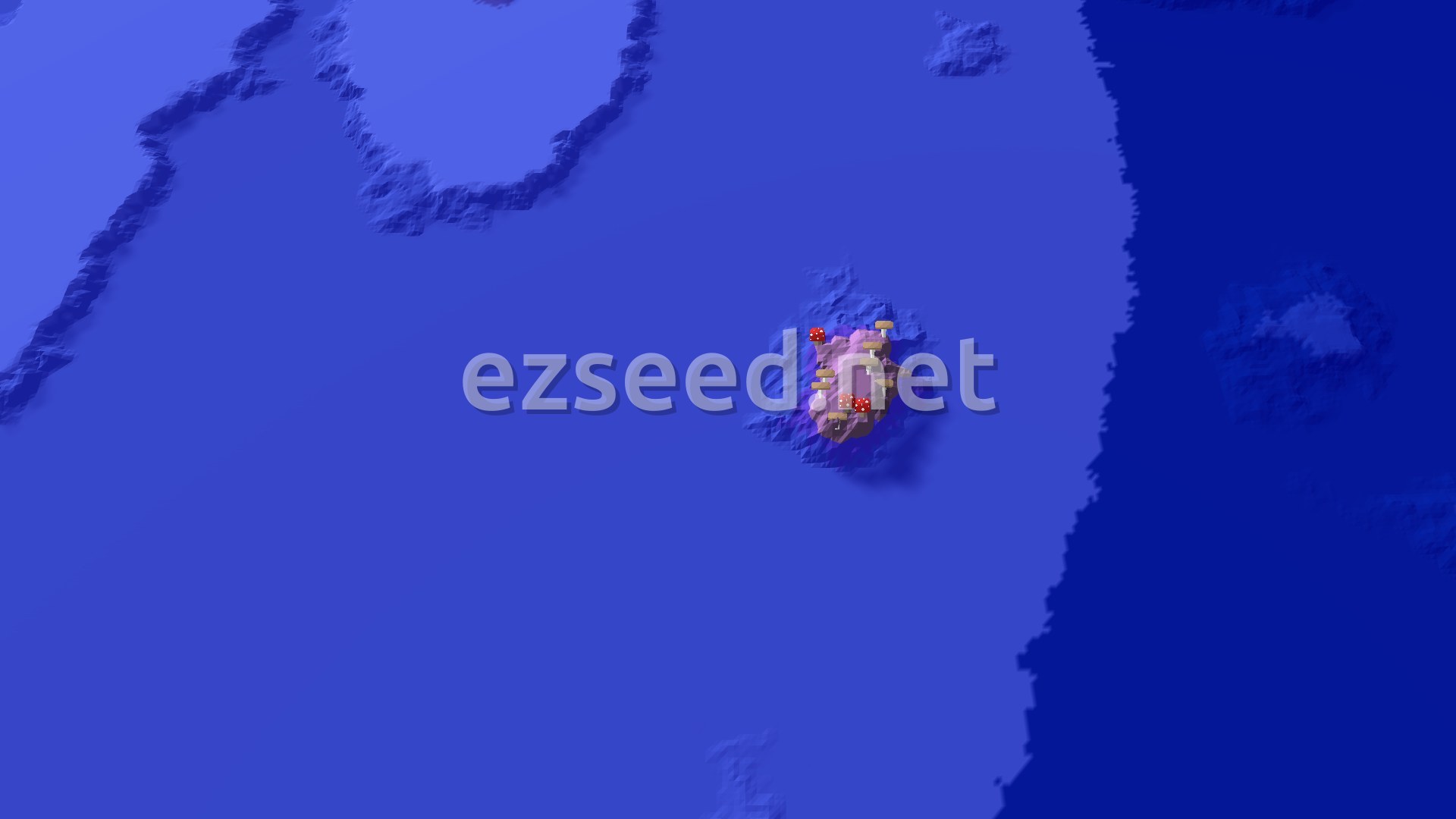 Aerial Minecraft seed map — Mushroom Fields Island Surrounded by Cold Ocean