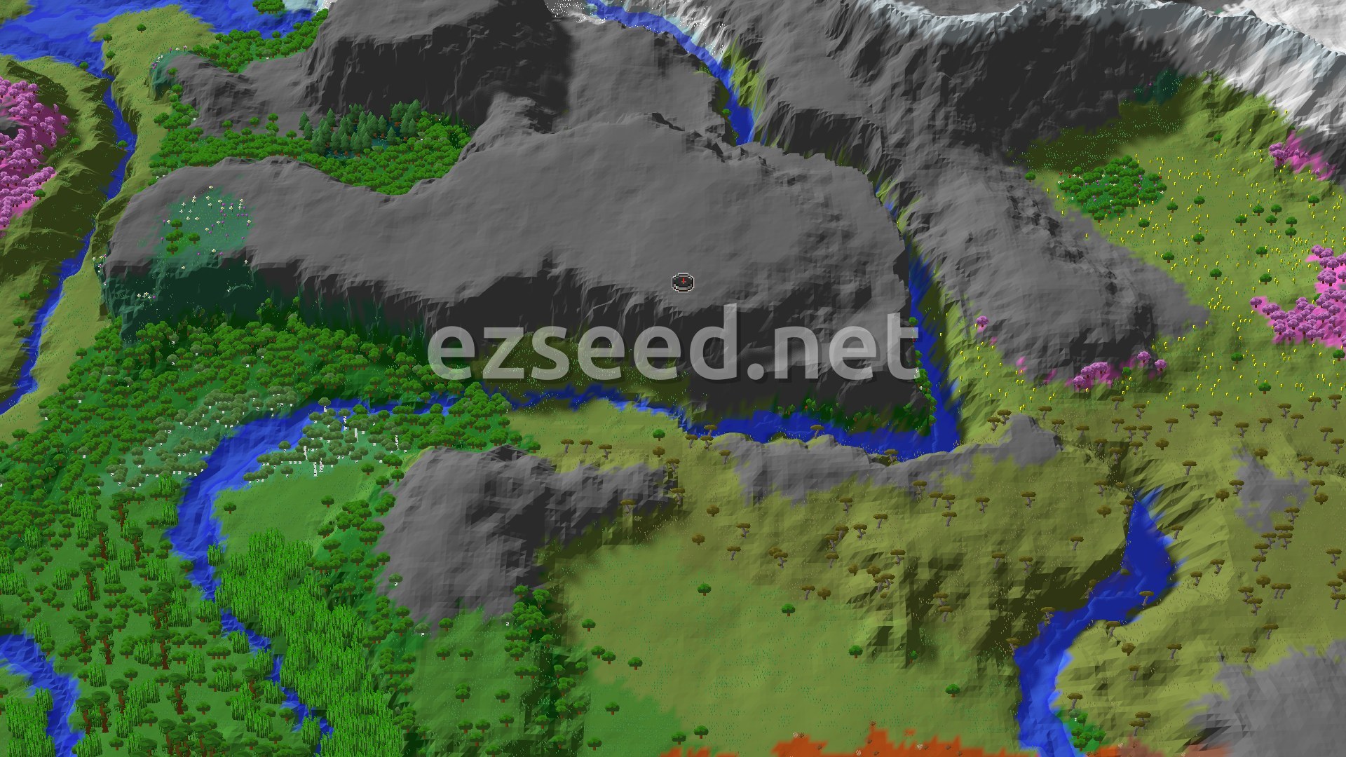 Aerial Minecraft seed map — A Modest Meadow Start with Nearby Treasures