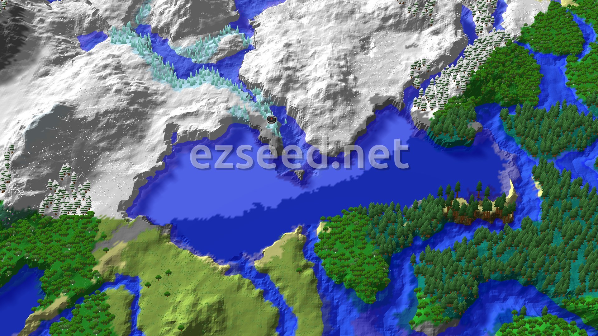Aerial Minecraft seed map — Frozen Start with Nearby Trial Chambers and Ancient City