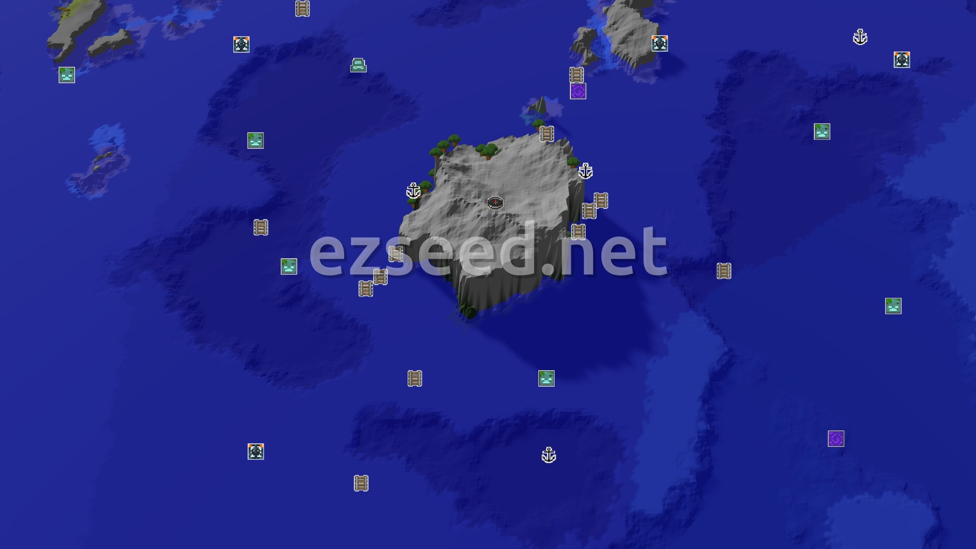 Aerial Minecraft seed map — Ocean Spawns and Island Adventures