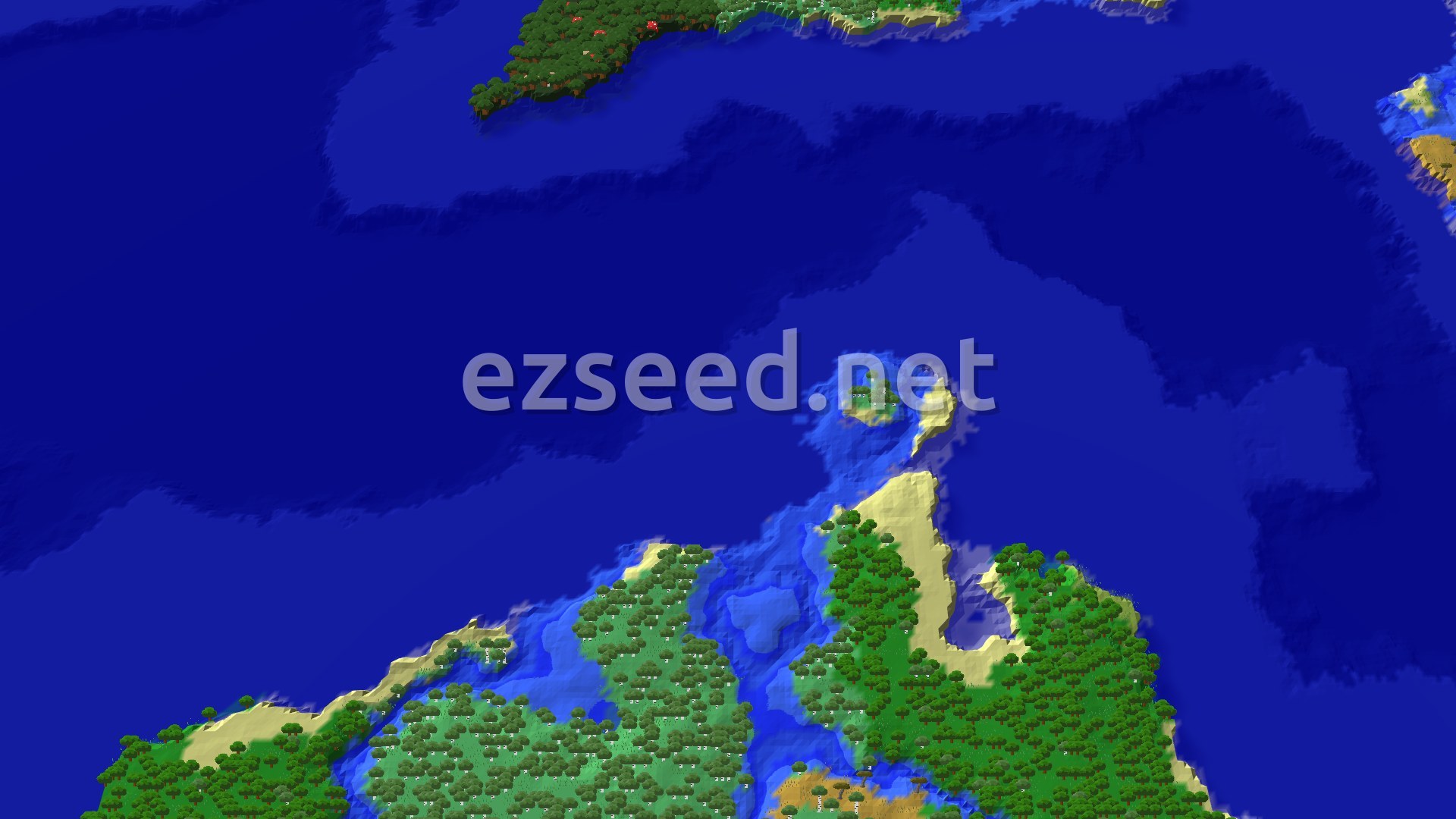 Aerial Minecraft seed map — Trial Chambers and Ocean Monument Near Old Growth Birch