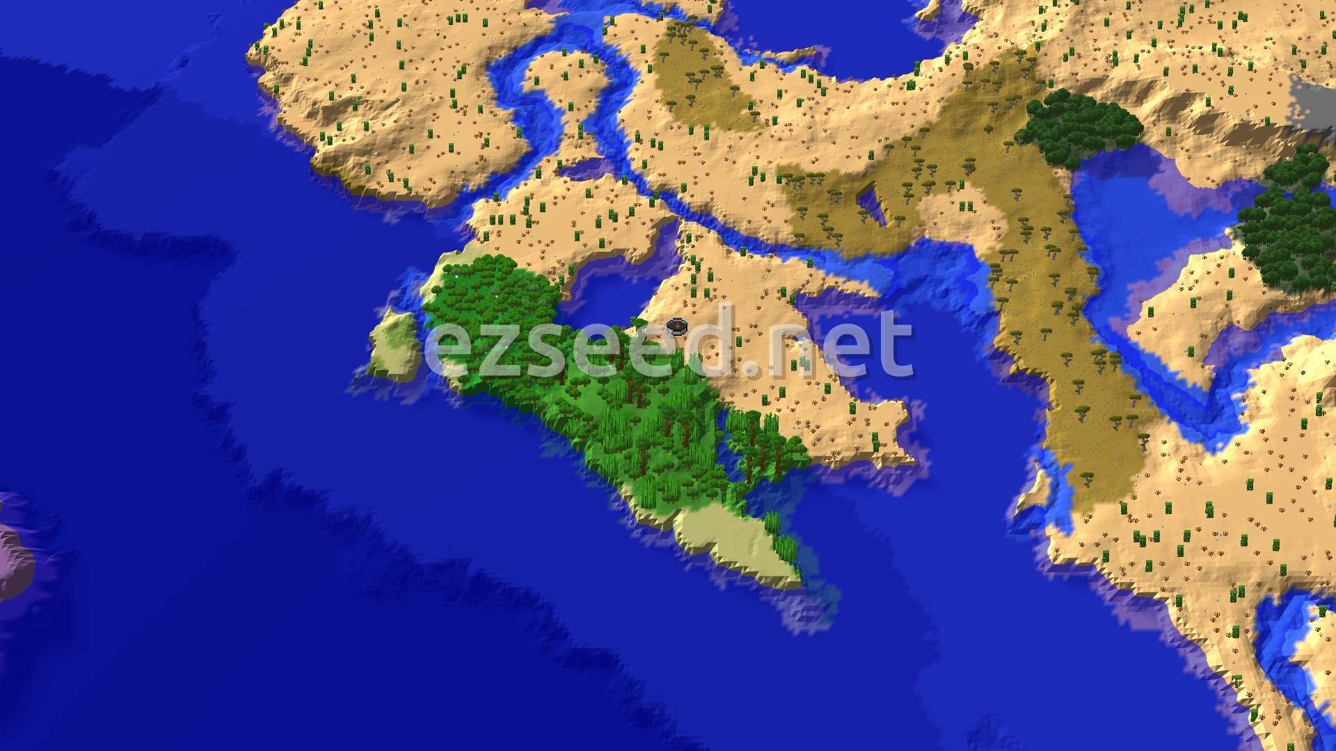 Aerial Minecraft seed map — Desert Spawn with Nearby Jungle and Trial Chambers