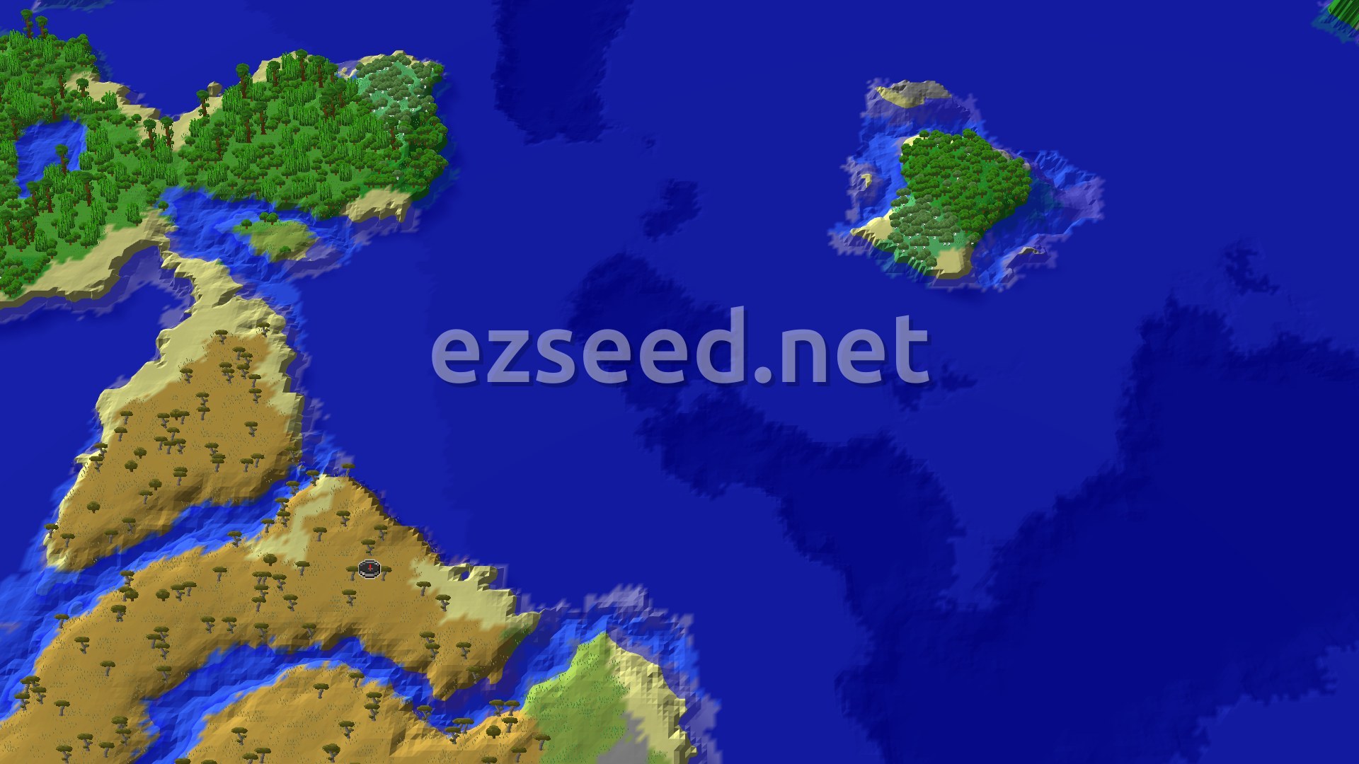 Aerial Minecraft seed map — Savanna Spawn with Near Jungle and Coastal Exploration