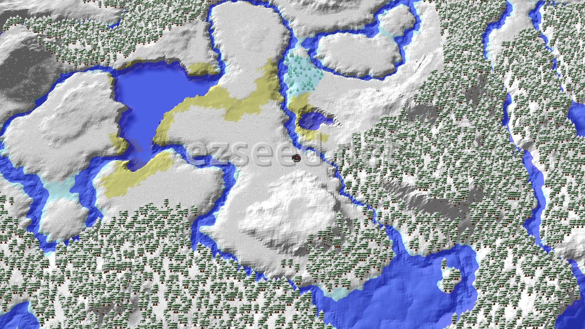 Aerial Minecraft seed map — Ice Spikes Near Spawn in a Snowy World