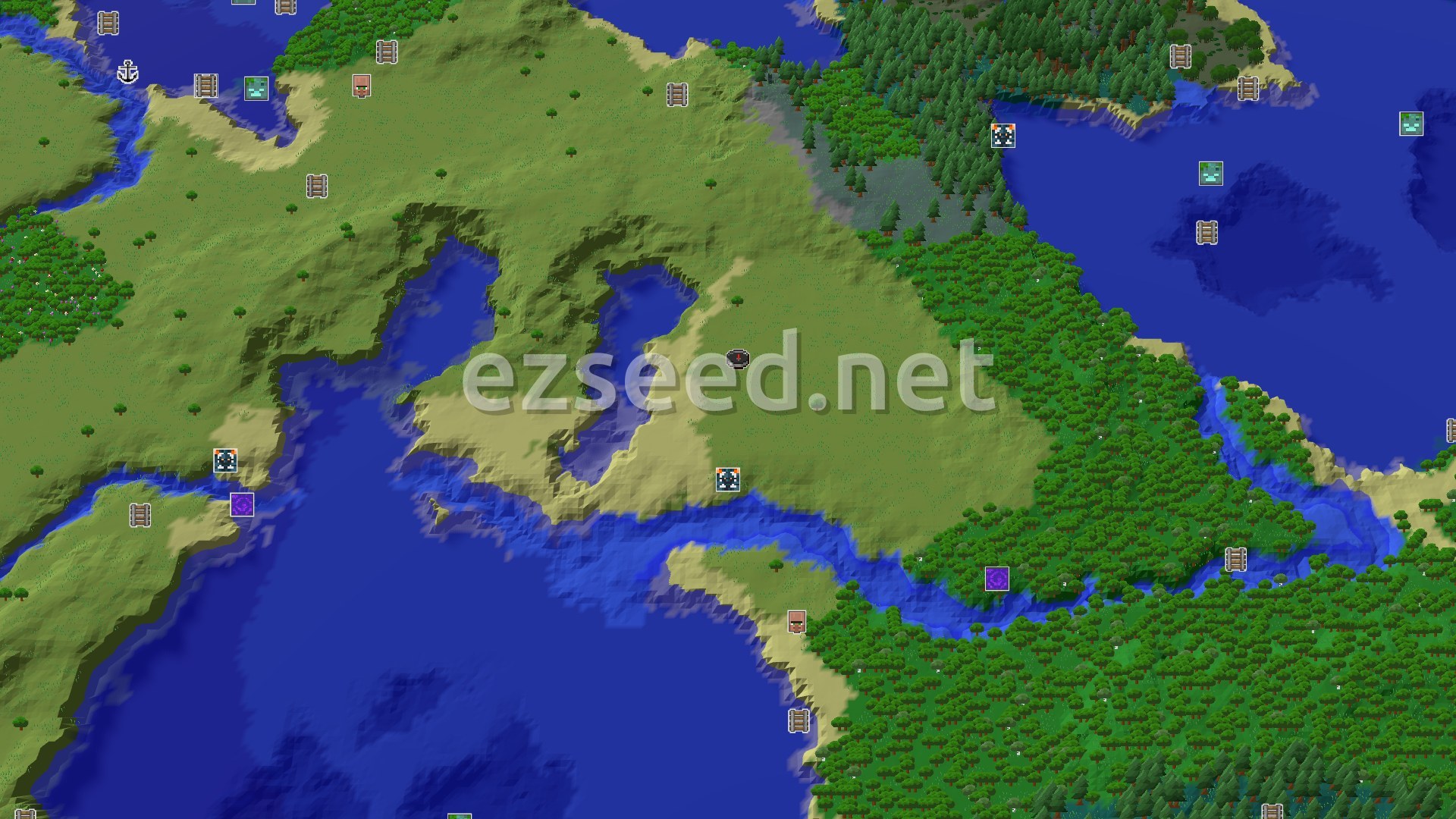 Aerial Minecraft seed map — A Modest Spawn, But Trial Chambers are Close