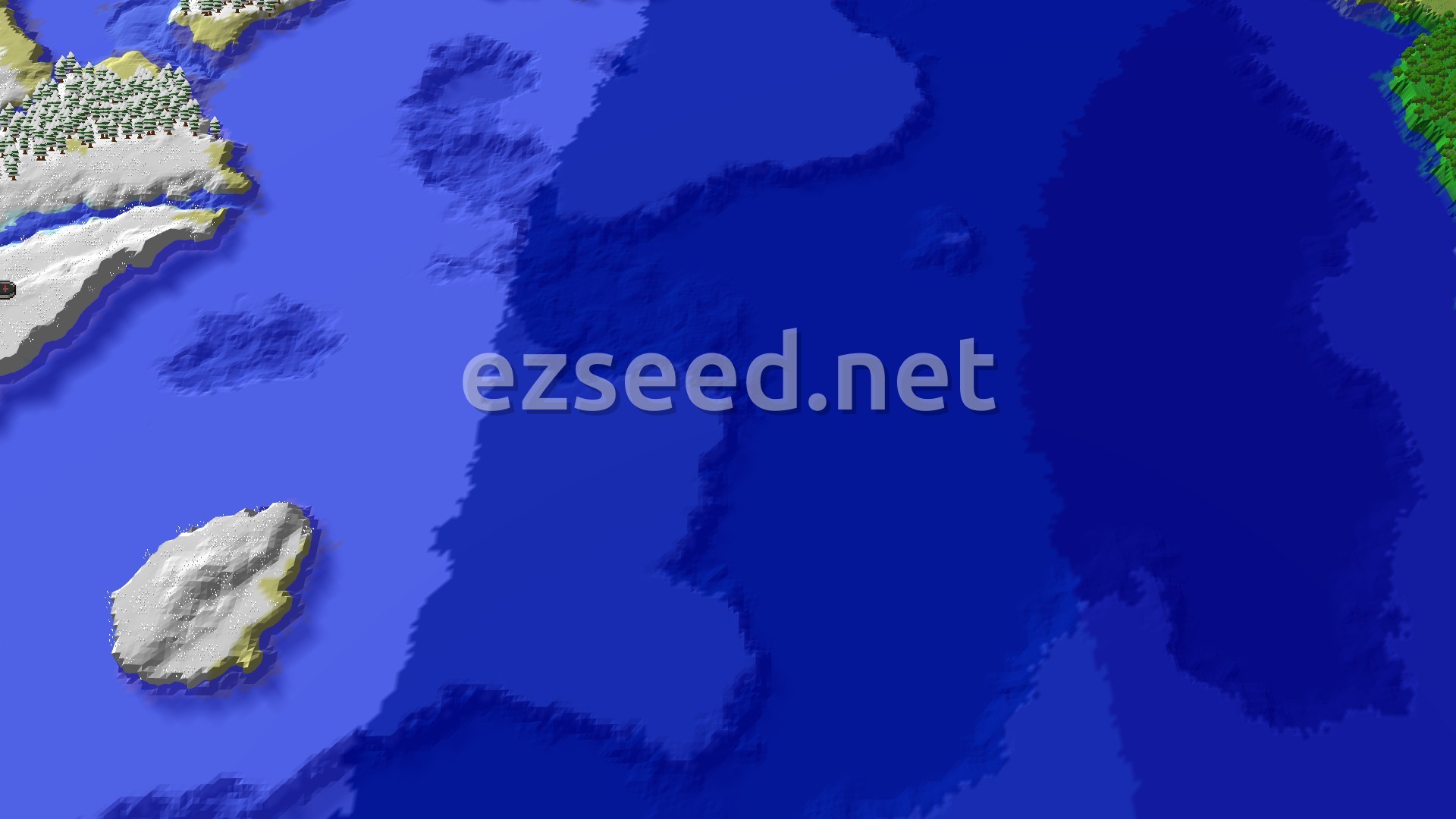 Aerial Minecraft seed map — Frozen Ocean Start with Nearby Shipwreck