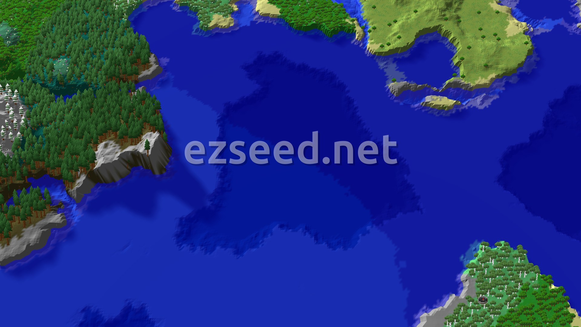 Aerial Minecraft seed map — Deep Ocean and Forest Isles Near Spawn