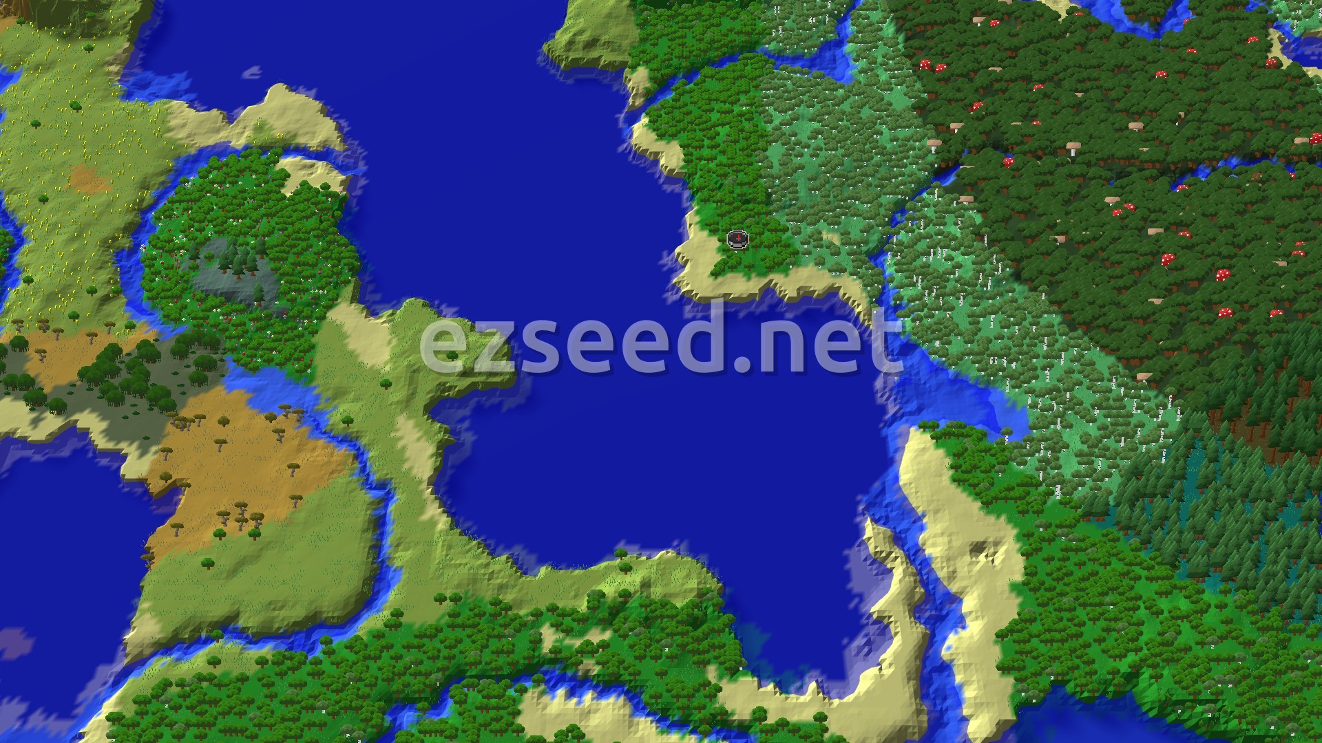 Aerial Minecraft seed map — Forest Spawn with Nearby Trail Ruins and Trials