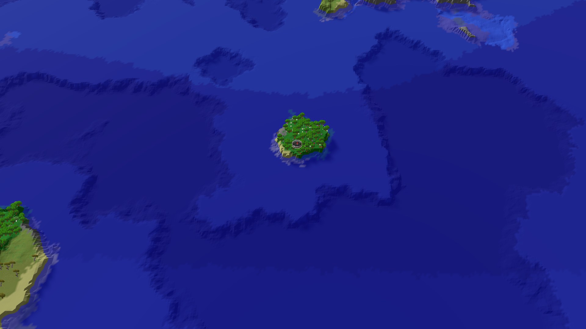 Aerial Minecraft seed map — Spawn on a Tiny Flower Forest Island