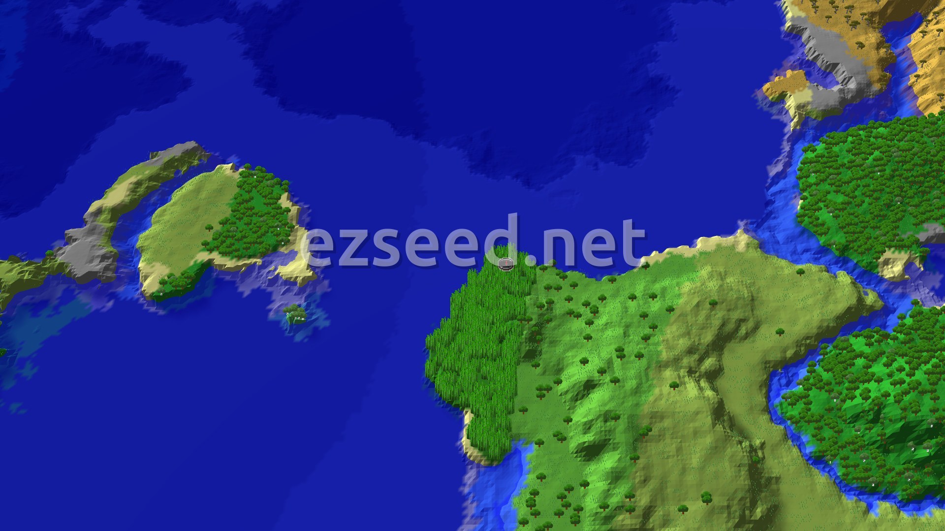 Aerial Minecraft seed map — Bamboo Jungle Spawn with Nearby Ocean and Plains