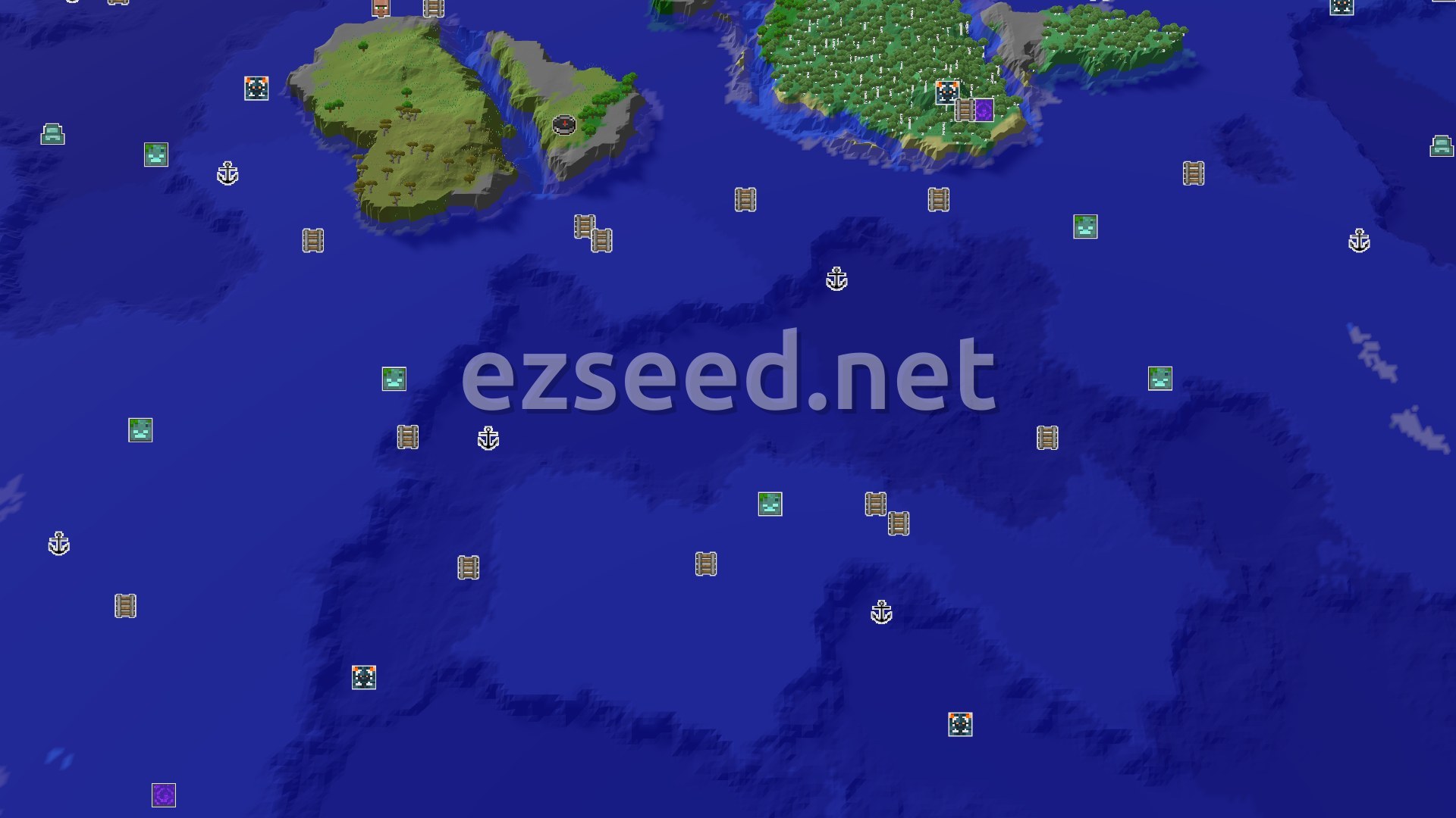 Aerial Minecraft seed map — Ocean Exploration with Near-Spawn Trial Chambers