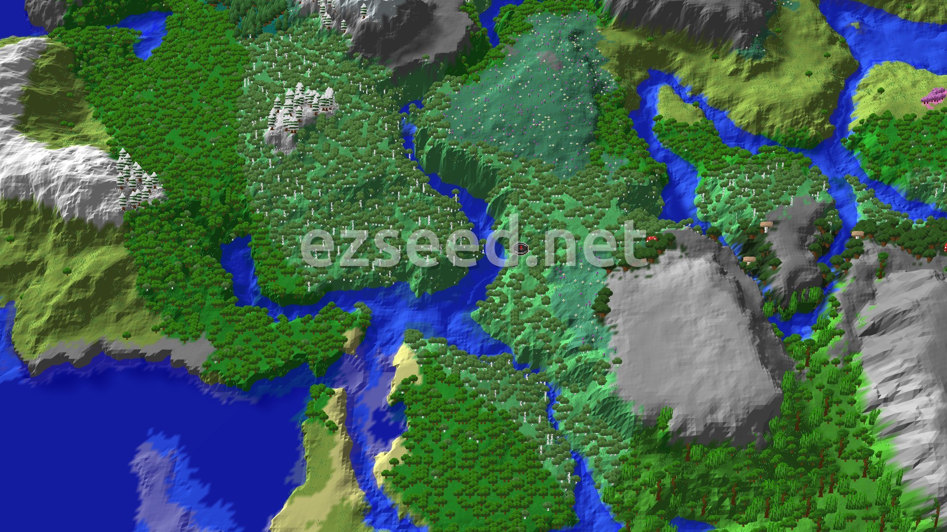 Aerial Minecraft seed map — Ancient City Not Far from Spawn