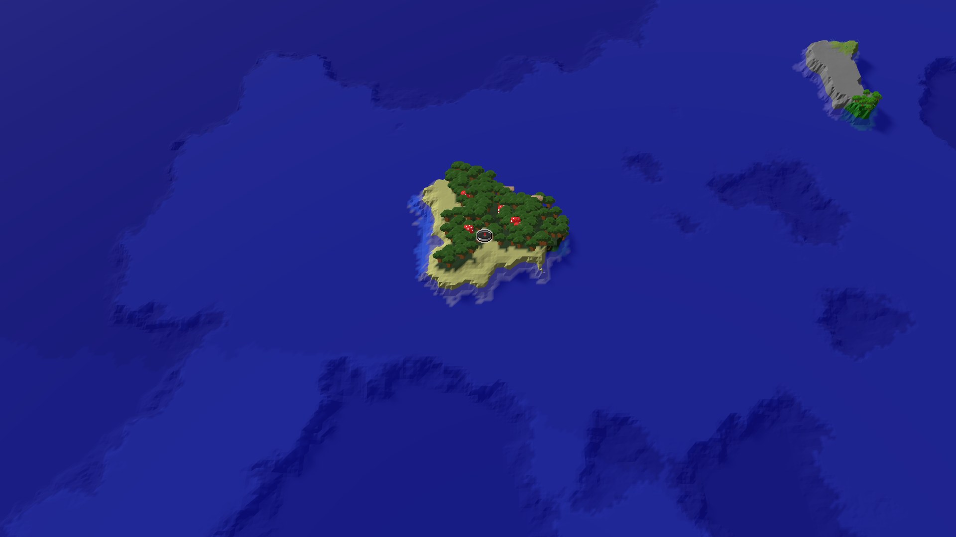 Aerial Minecraft seed map — Spawn on a Dark Forest Island, Surrounded by Ocean