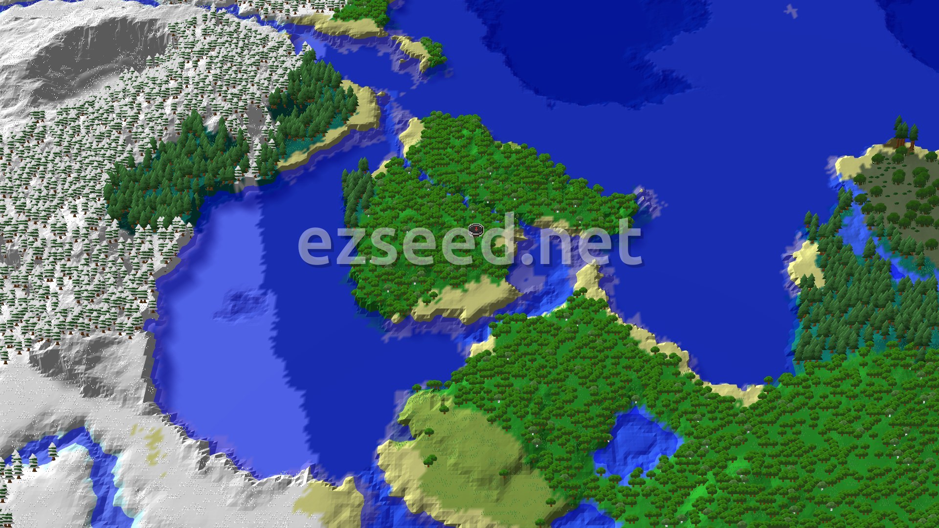 Aerial Minecraft seed map — Forest Island Spawn with Close Trial Chambers