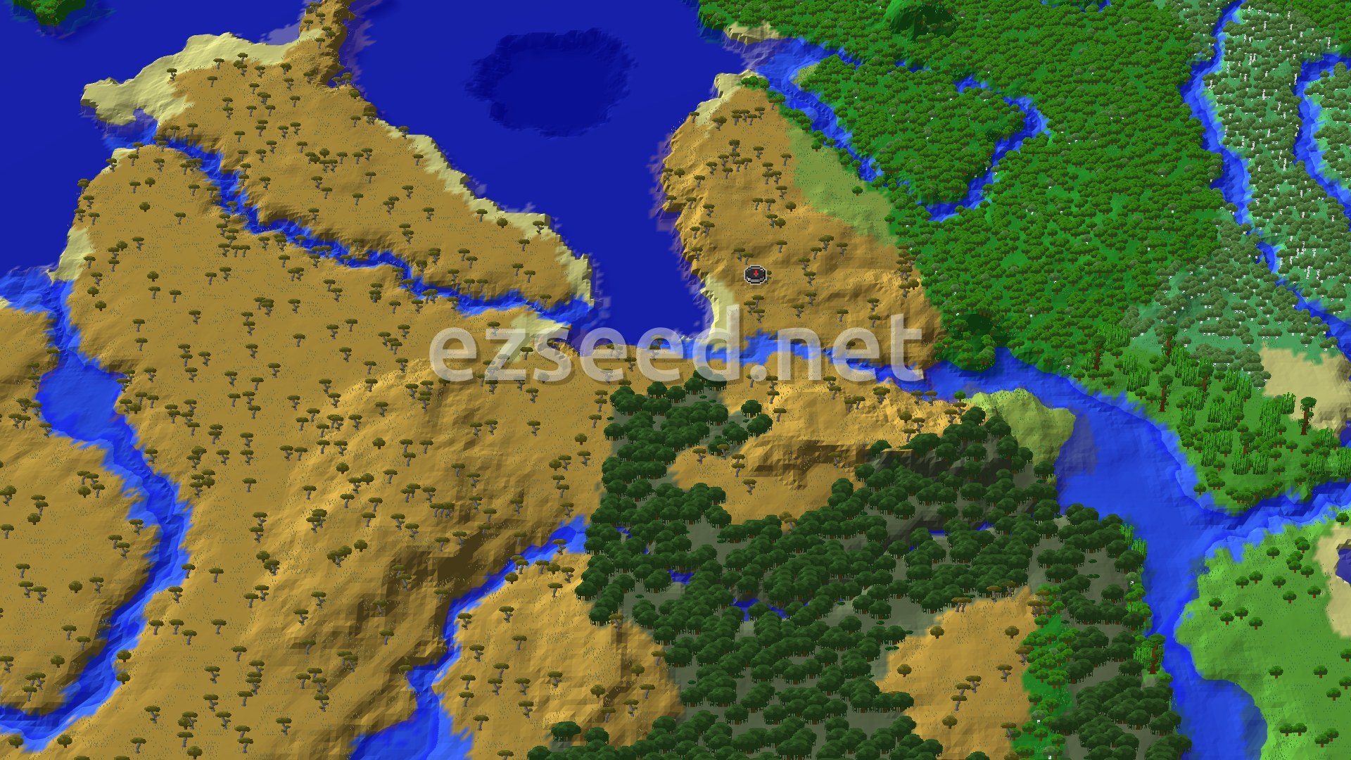 Aerial Minecraft seed map — Mangrove Swamp near Savanna Spawn